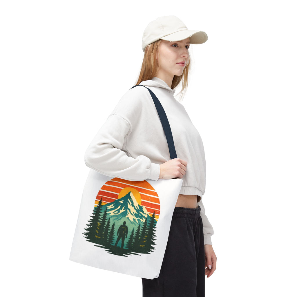 Retro Hiking Mountainscape Sunset Tote Bag