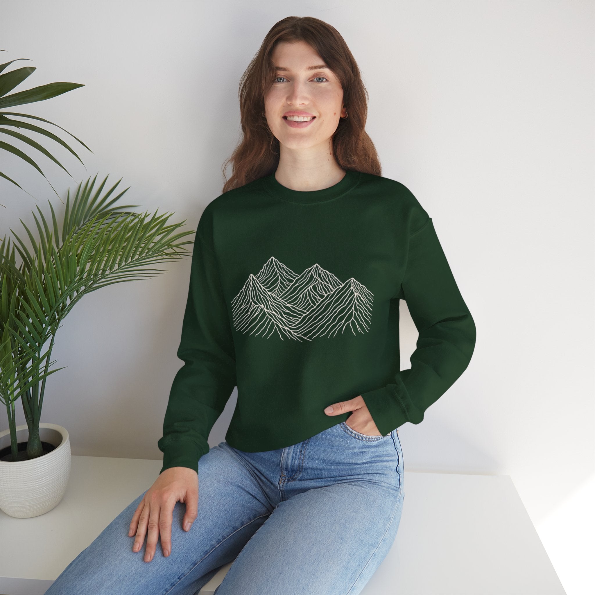 Mountain Line Art Crewneck Sweatshirt | Minimalist Outdoor Graphic Sweater