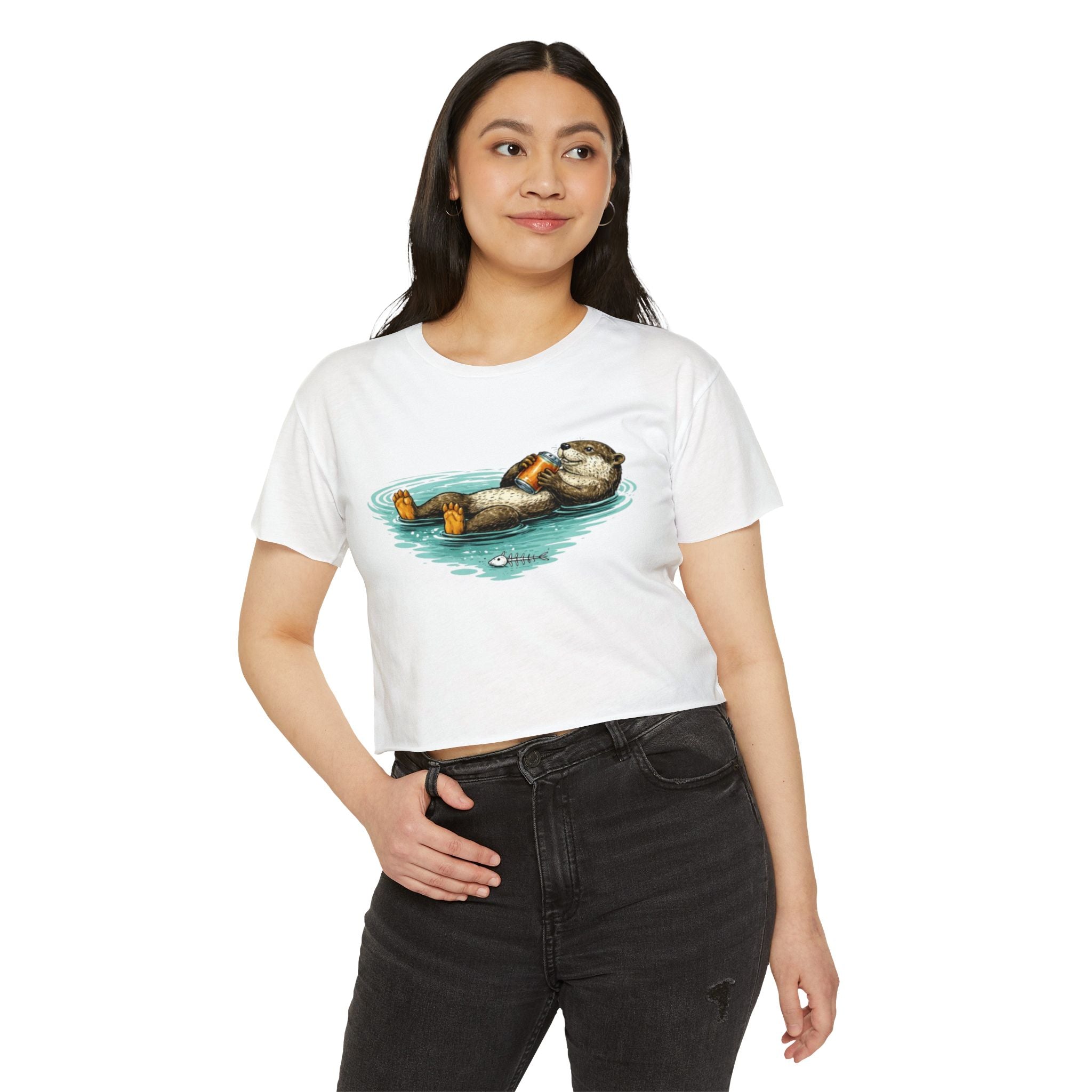 Otter with Beer Cute Festival Crop Top | Floating Otter Design