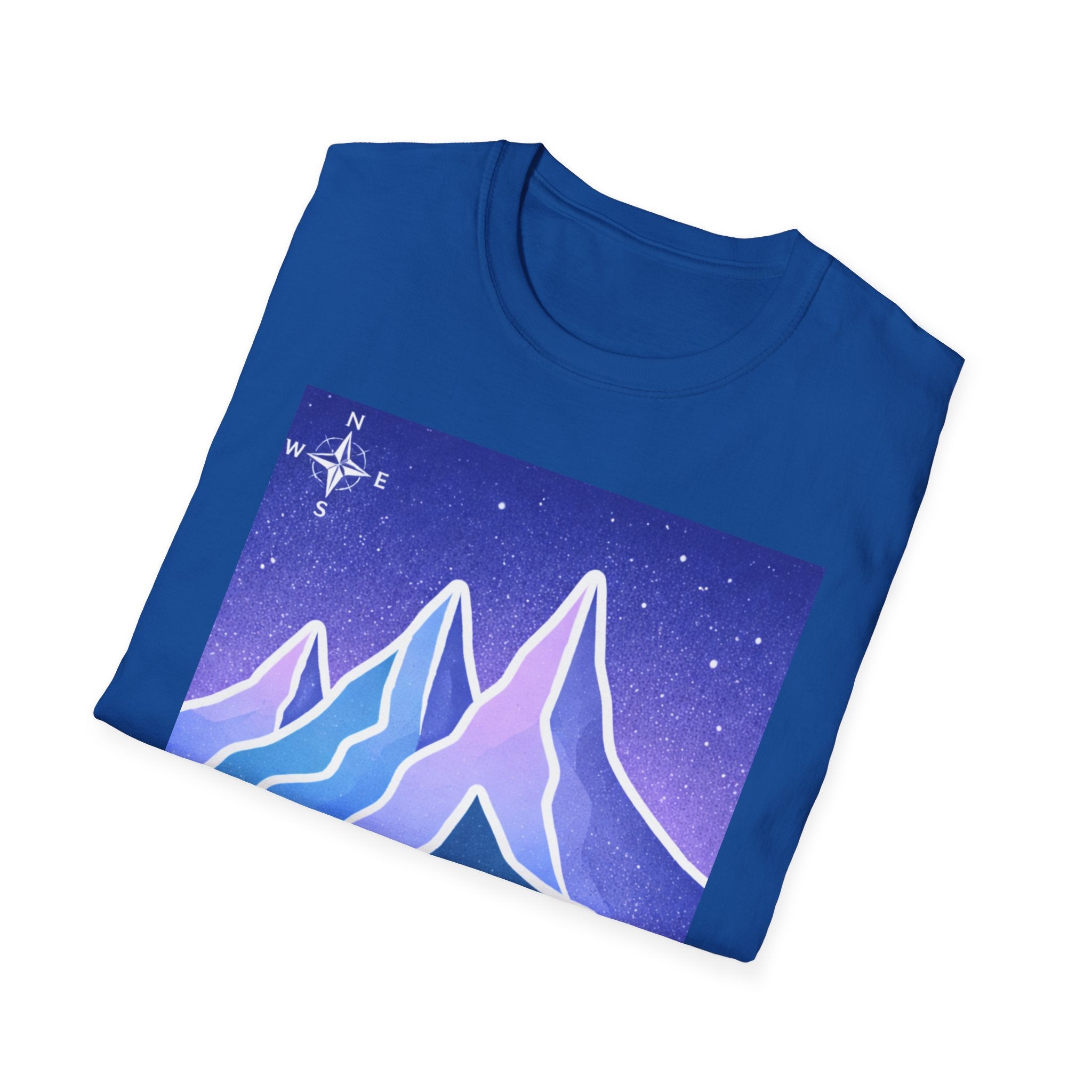 Mountain Night Graphic Tee | Purple Blue Retro Starry Landscape T-Shirt