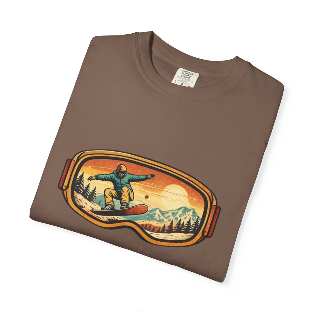 Snowboard Goggles Graphic T-Shirt | Retro Mountain Snowboarding Tee