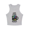 Camp Coffee Repeat Racer Tank | Womens Camping Coffee Graphic Tank Top