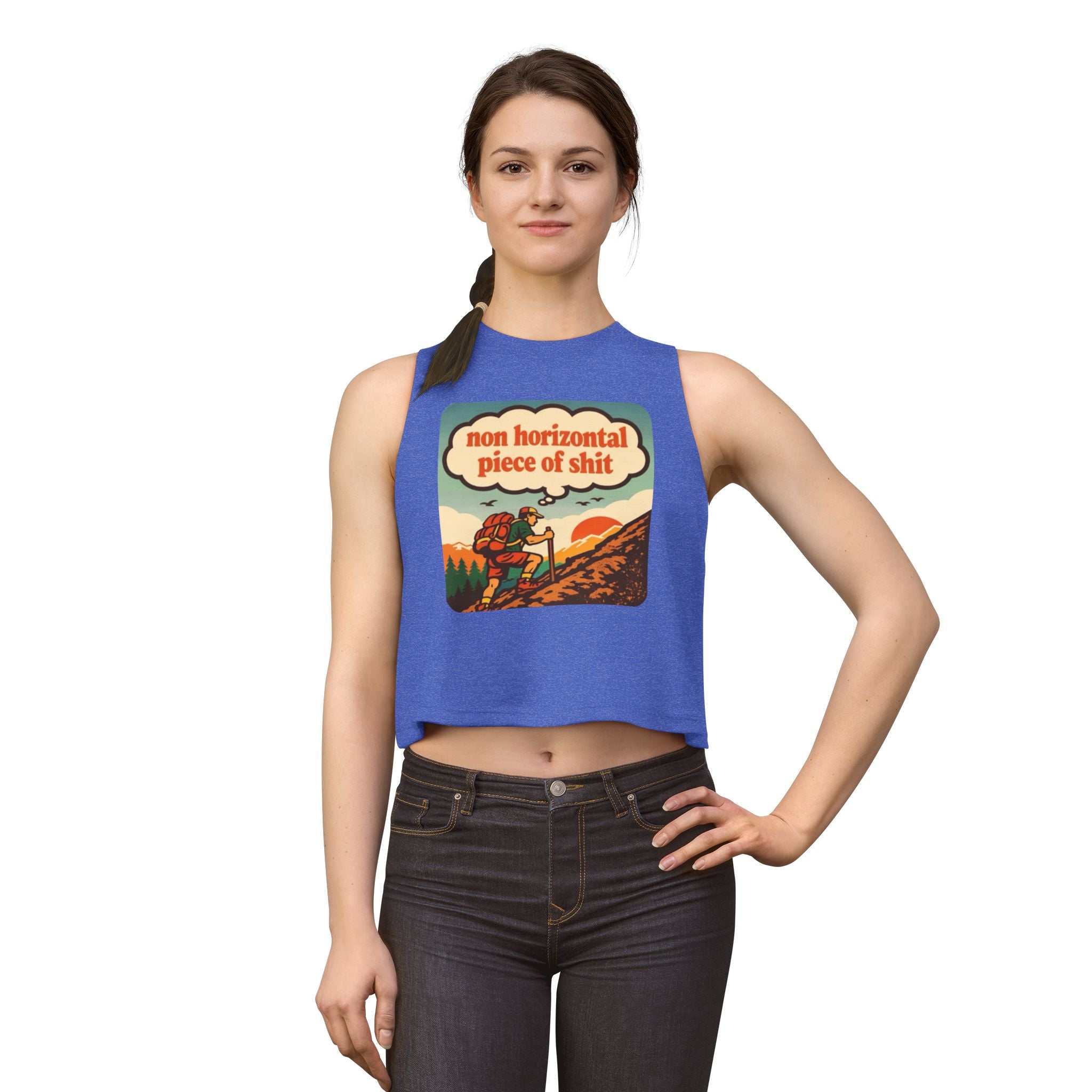Hiking Graphic Crop Top | "non horizontal piece of shit" Retro Adventure Tank