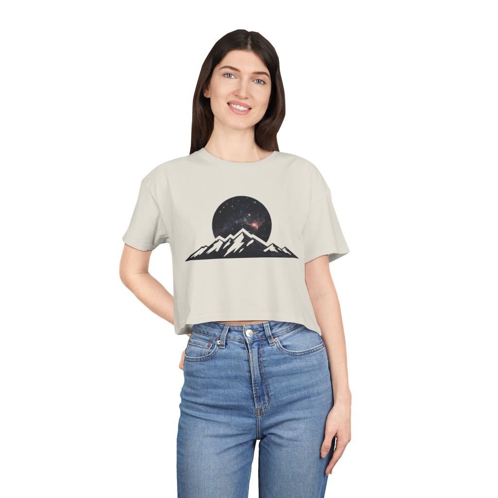 Crop Tee | Night Sky Mountain Graphic