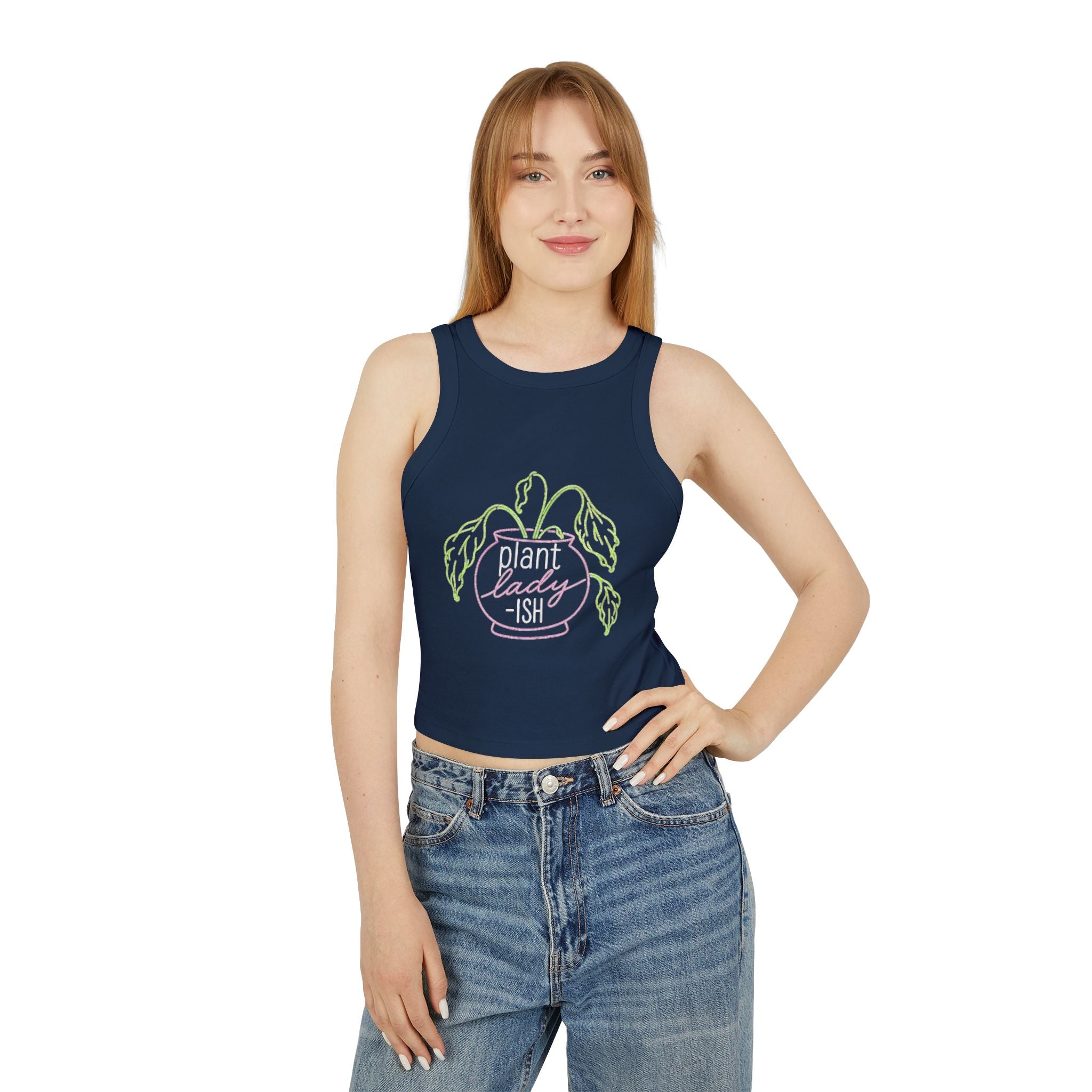 Plant Lady-ish Crop Tank Top | Cute Gardening Graphic Racerback for Women