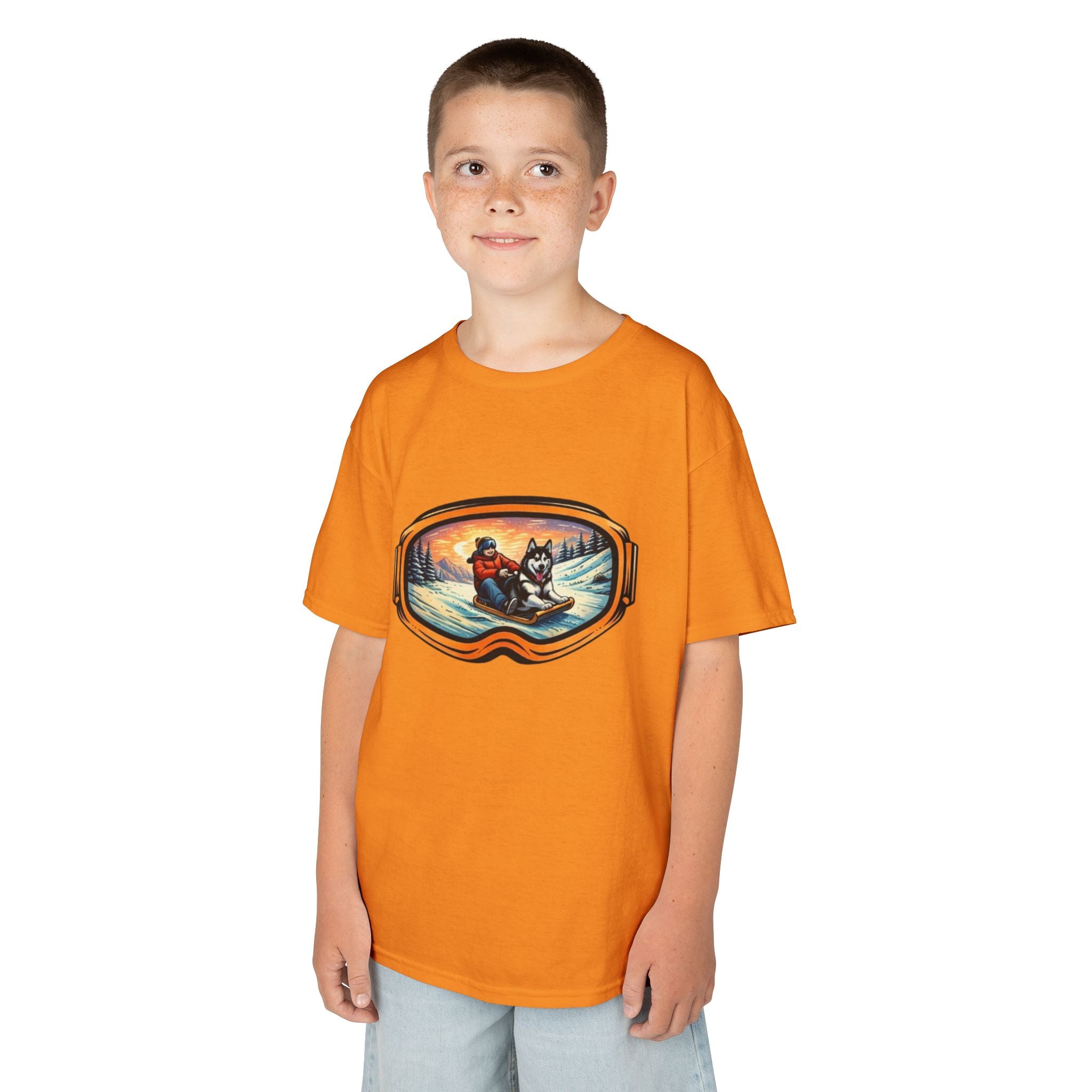 Kids Sledding with Dog Tee | Boys Best Friend Winter Graphic