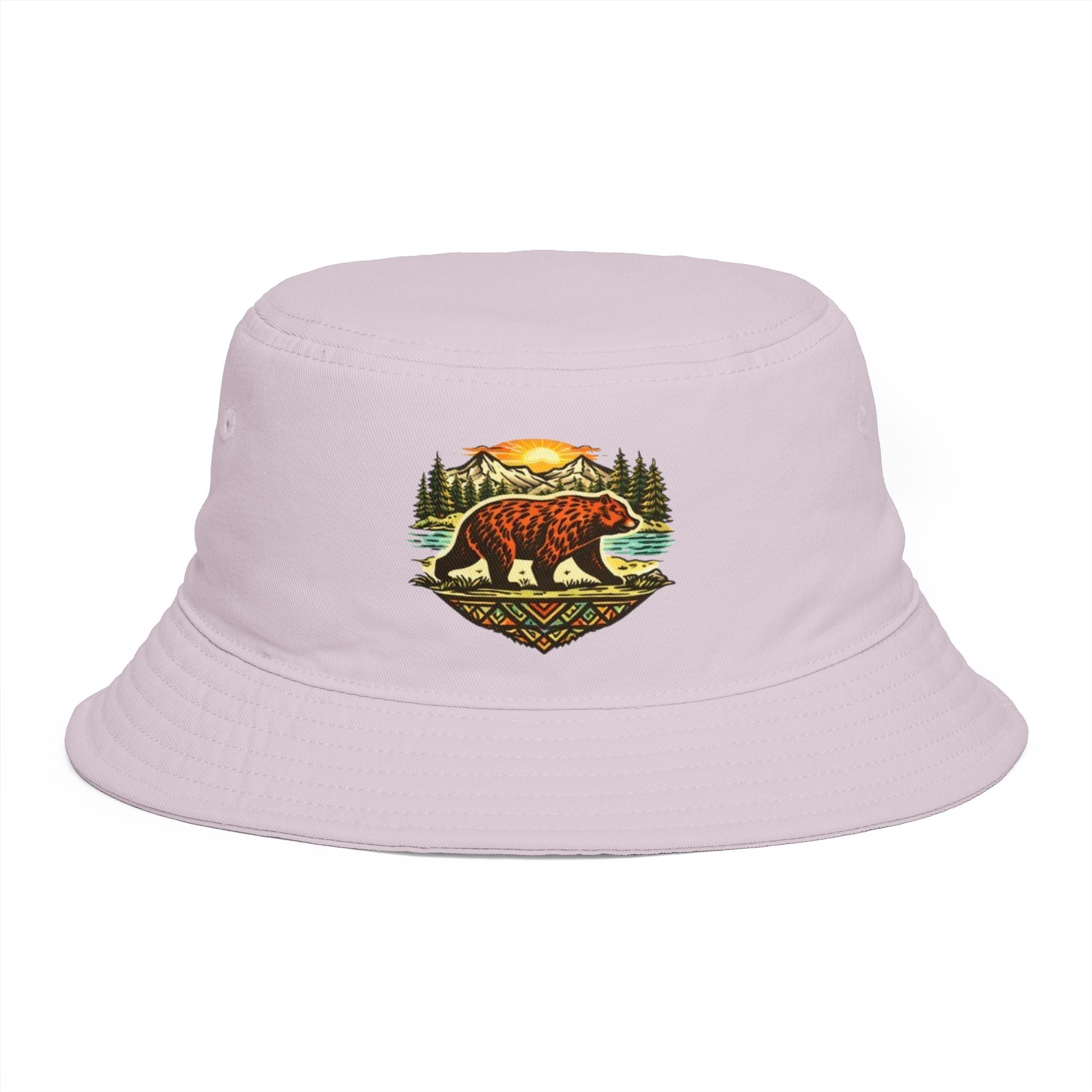 Bear Wilderness Bucket Hat | Retro Mountain Sunset Outdoor Cap