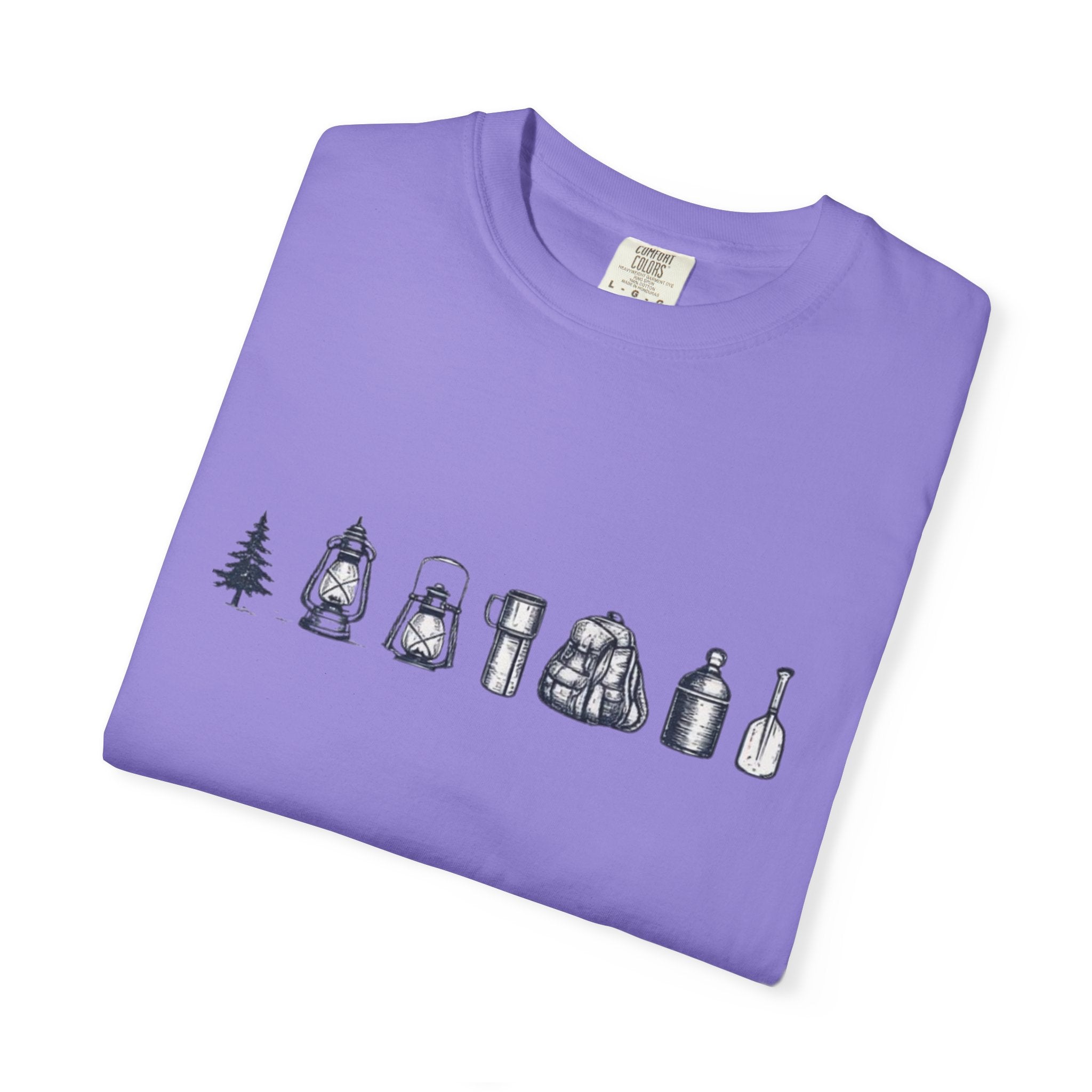 Camping Icons T-Shirt | Minimal Outdoor Gear Line Art Tee