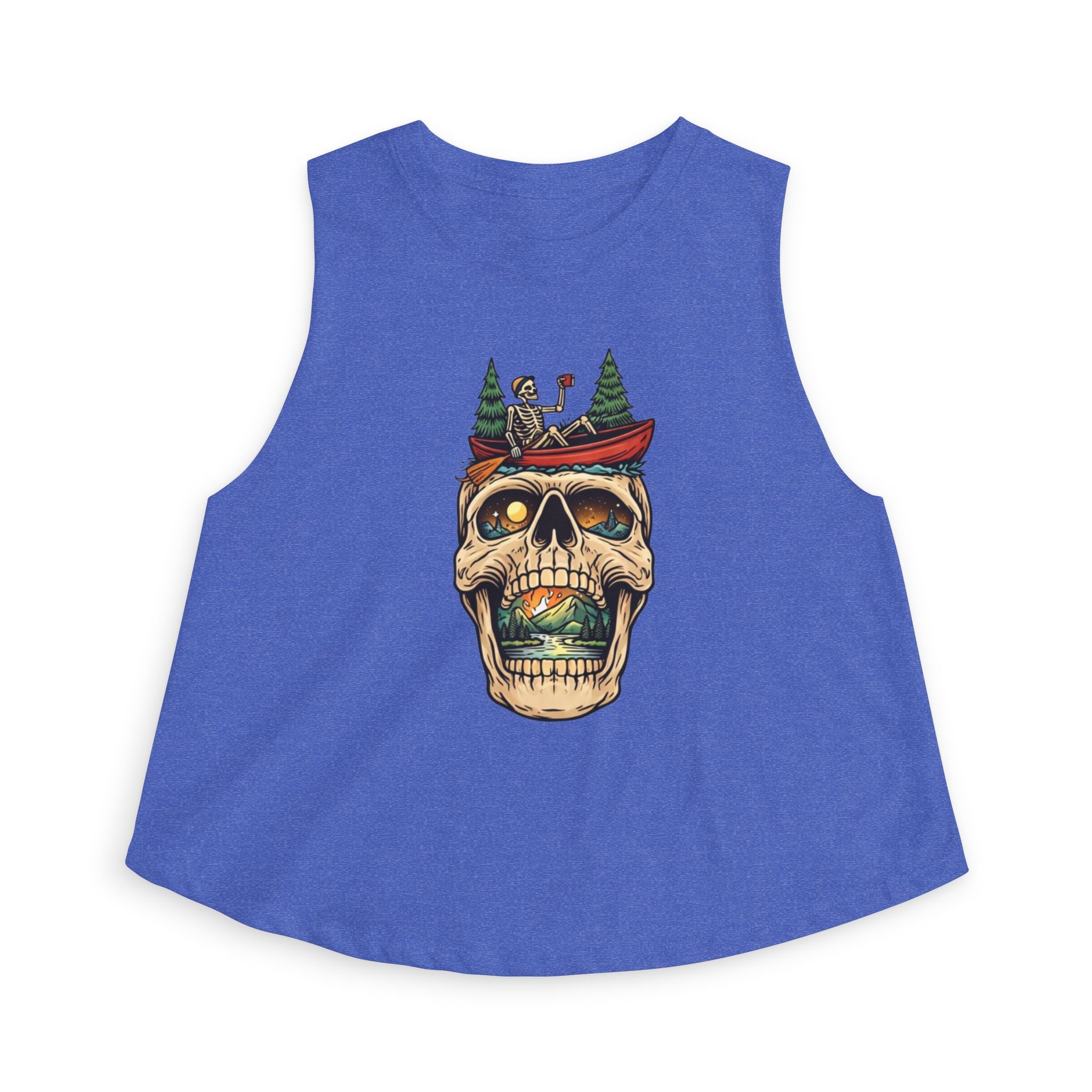 Skull Canoe Crop Top | Adventure Lake Graphic Tank Top for Women