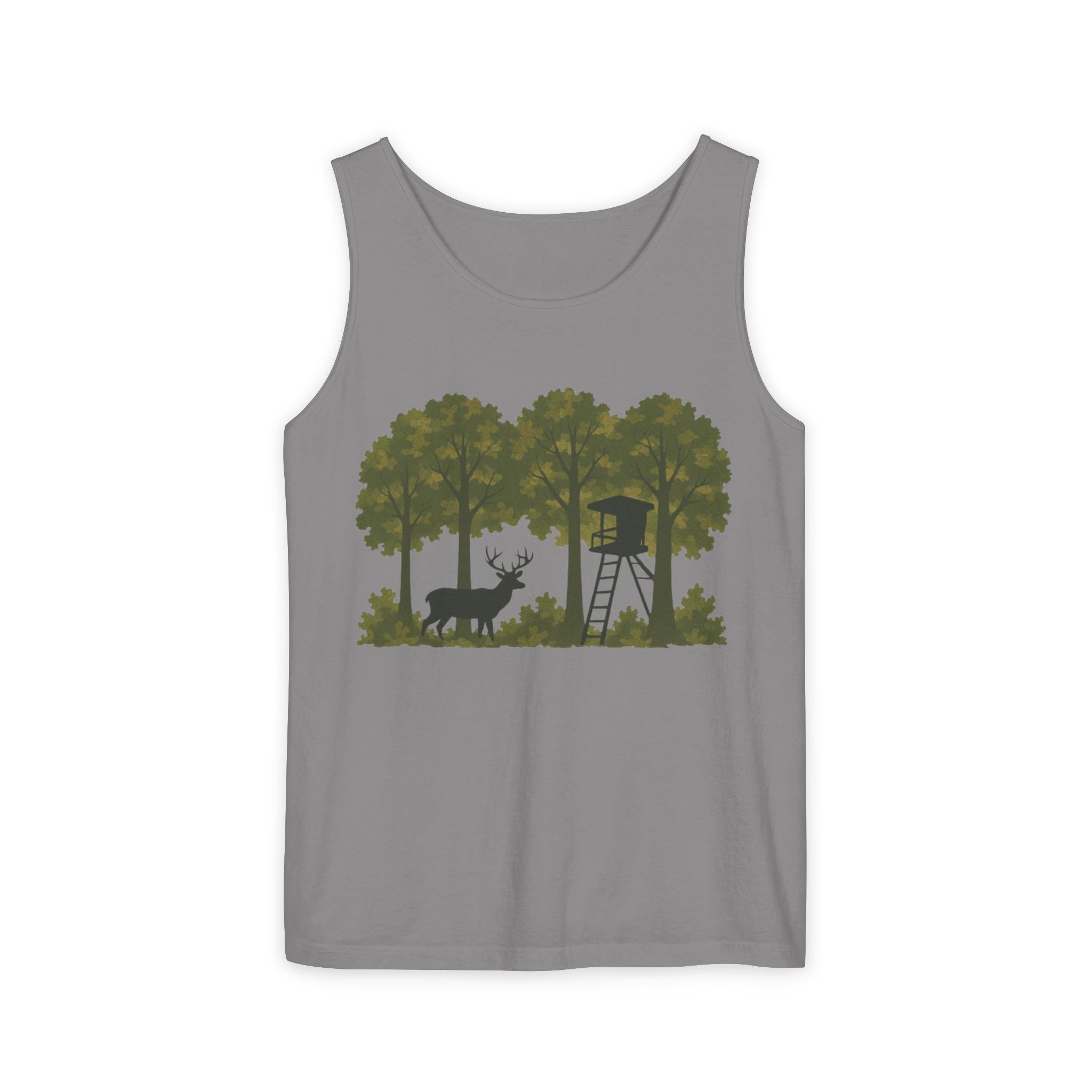 Deer Stand Woodland Tank Top | Hunting Cabin Forest Silhouette