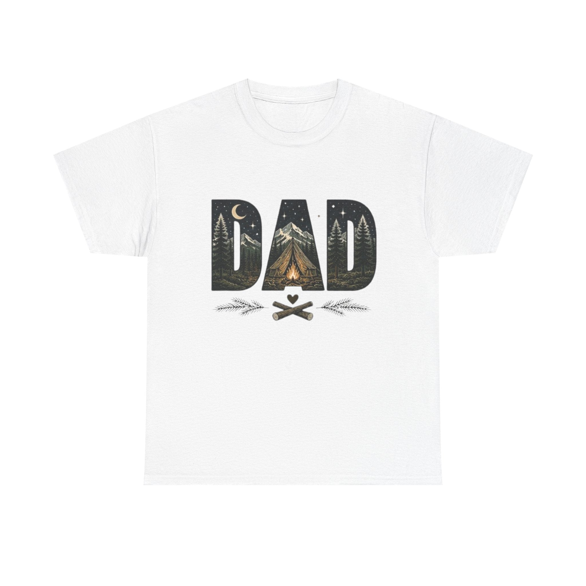 Dad Camping T-Shirt | Outdoor Graphic Tee with Tent & Campfire Design