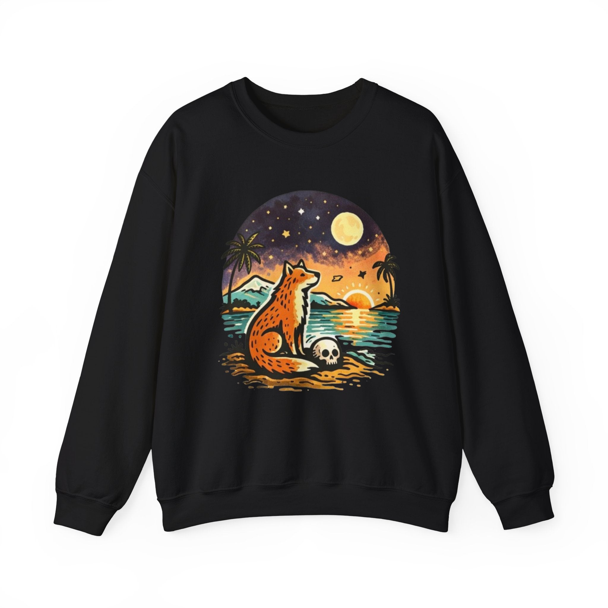 Crewneck Sweatshirt | Sunset Fox Beach Scene Graphic