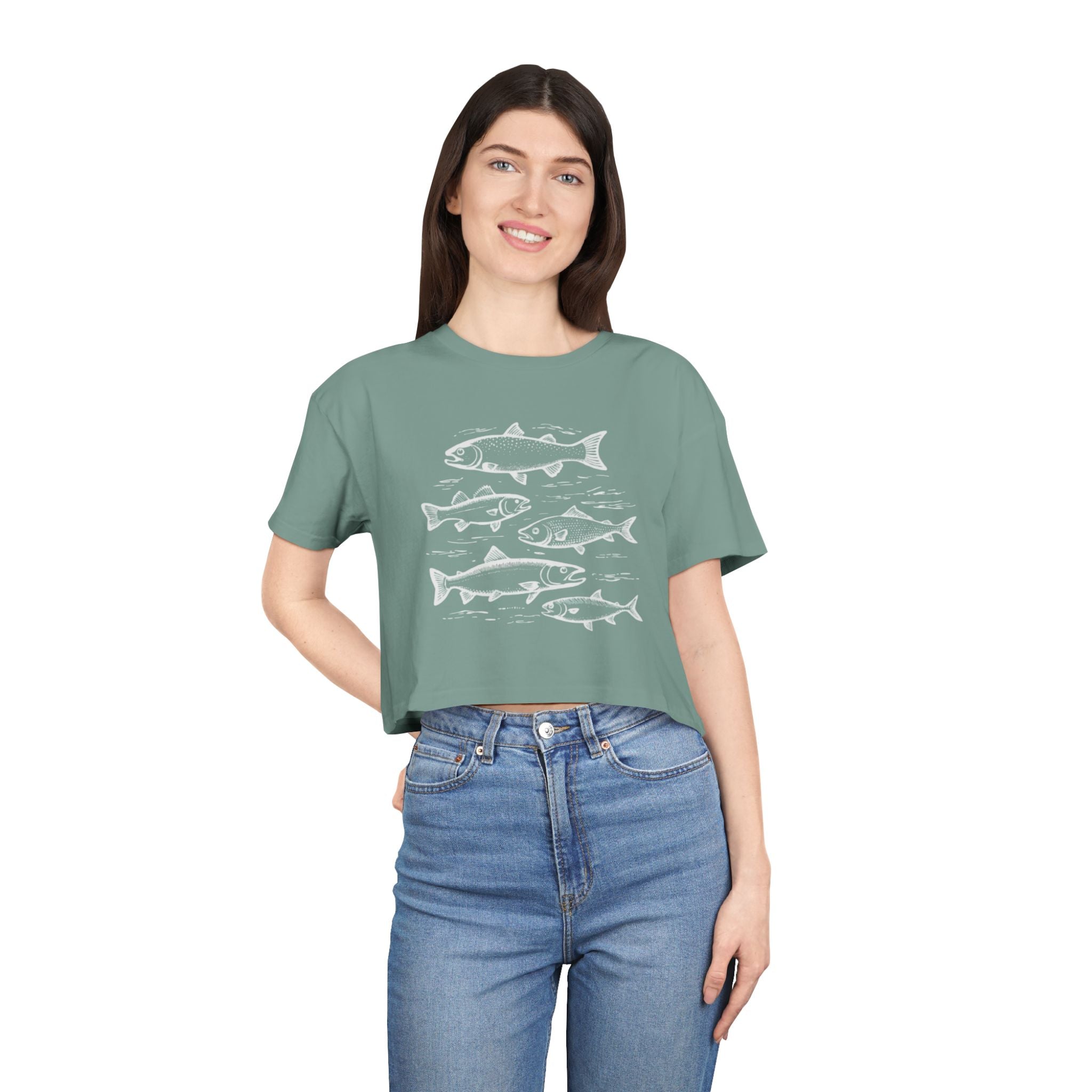 Crop Tee - Vintage Fish Illustration Womens Cropped Tee