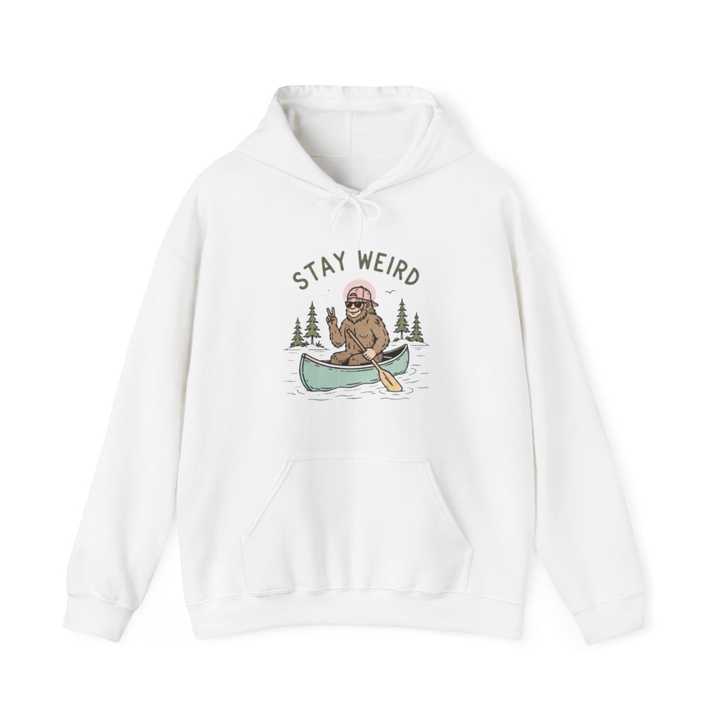 Stay Weird Bigfoot Canoe Hoodie | Funny Sasquatch Graphic Sweatshirt