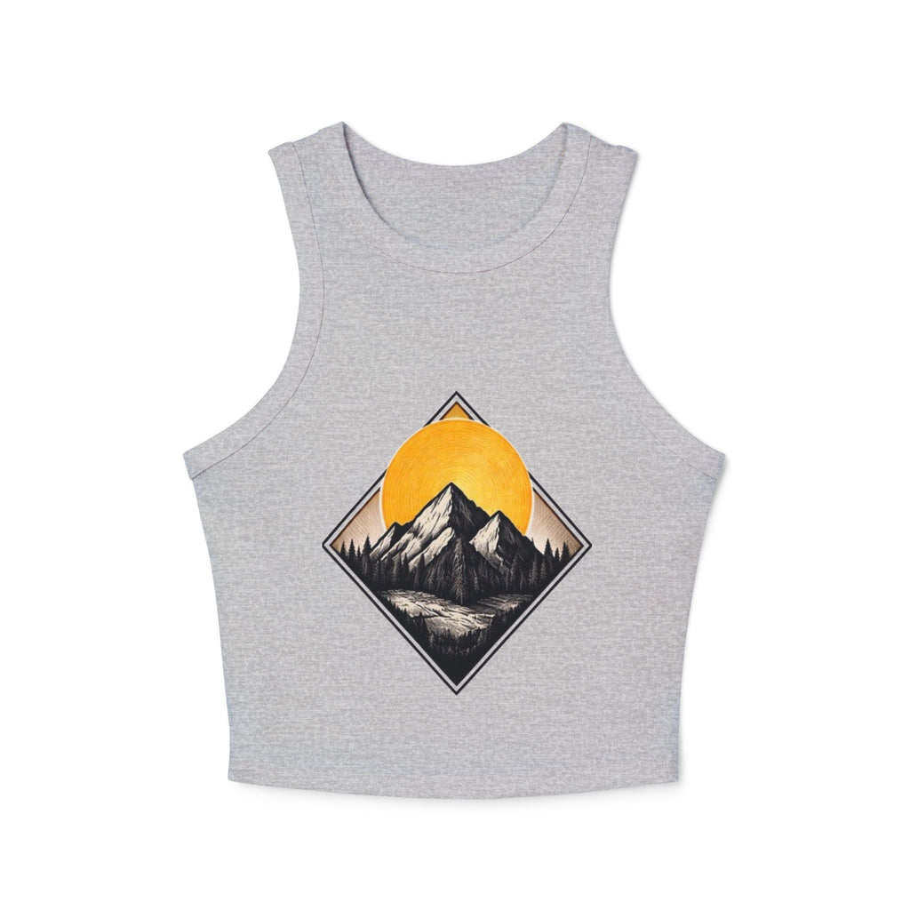 Womens Racer Tank Top | Mountain Sunset Graphic Crop Top