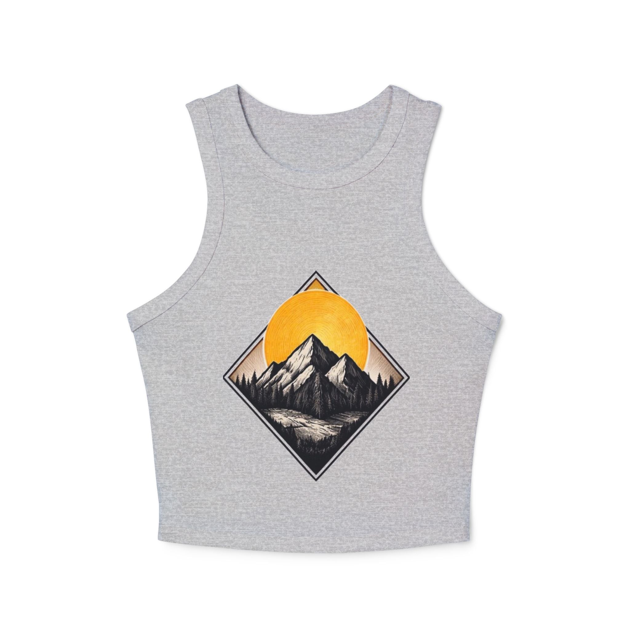Womens Racer Tank Top | Mountain Sunset Graphic Crop Top