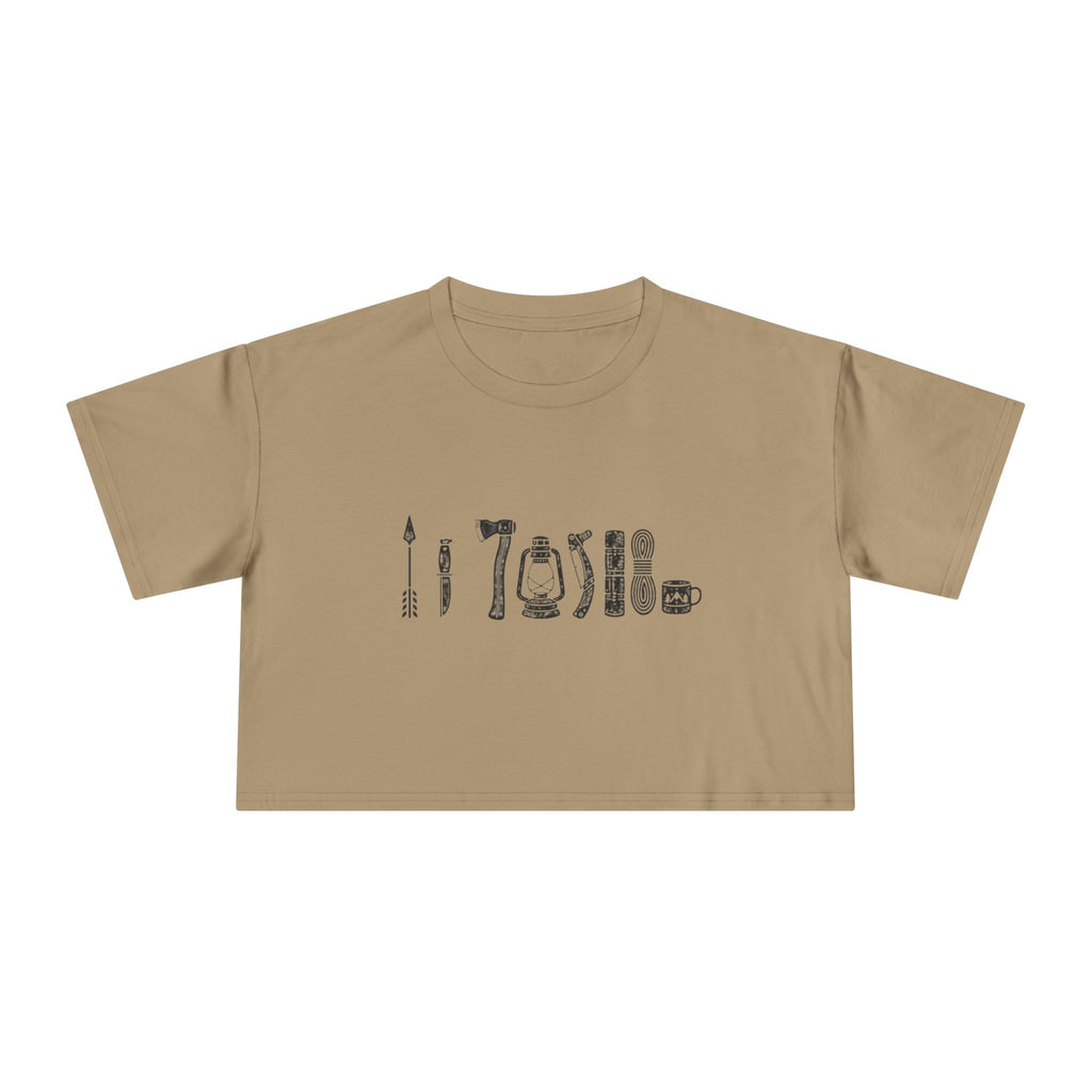 Crop Tee | Minimalist Vintage Camping Gear Illustration