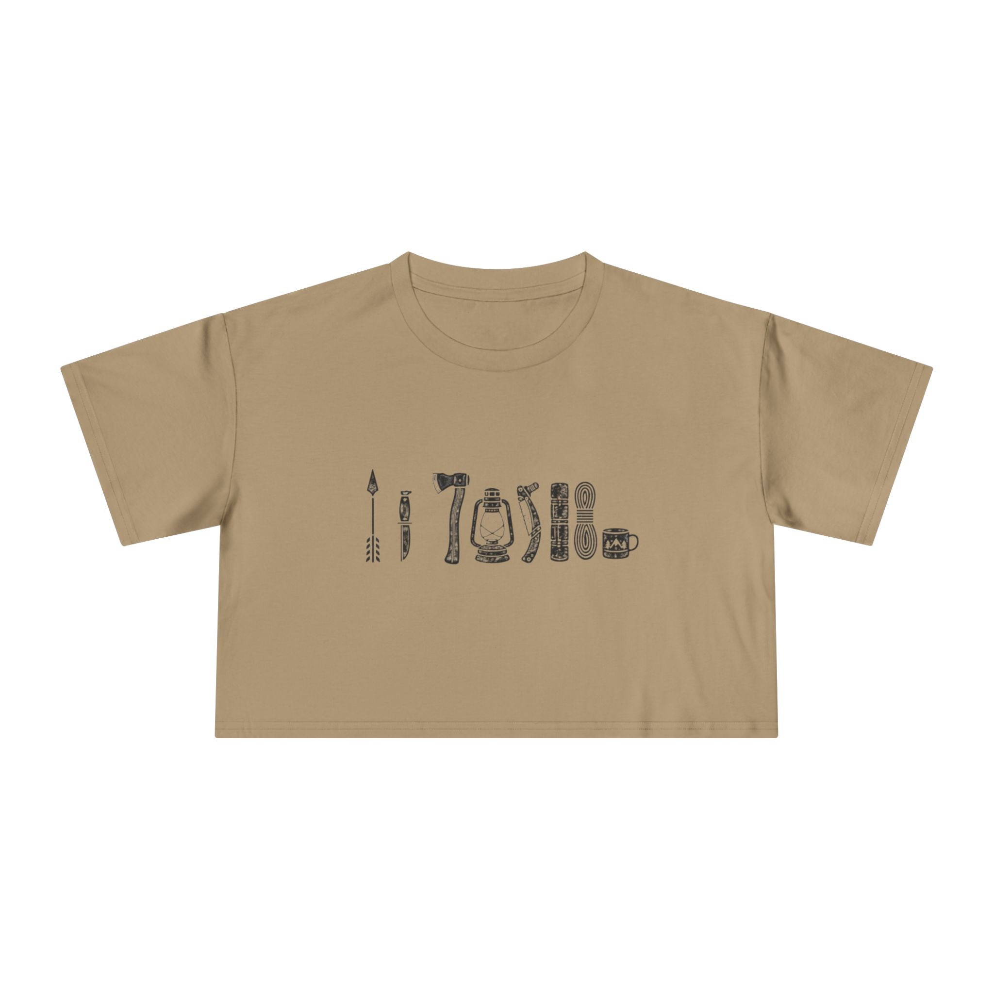 Crop Tee | Minimalist Vintage Camping Gear Illustration