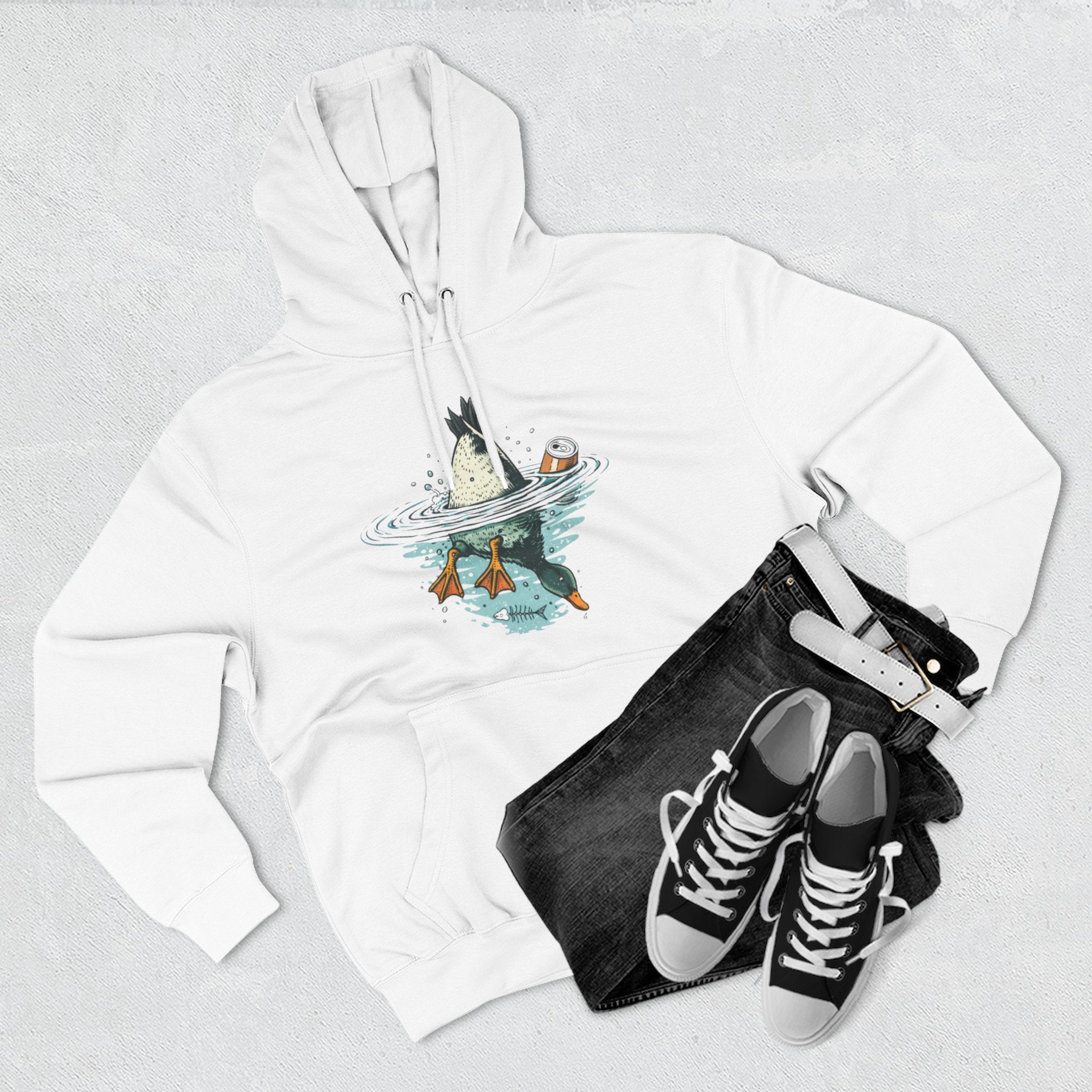 Bottoms Up Duck Fleece Hoodie | Beer Can Graphic Three Panel Pullover
