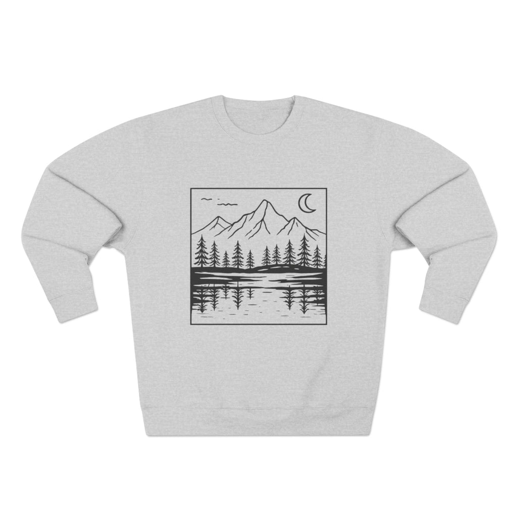 Mountain Mirror Lake Crewneck Sweatshirt | Minimal Linework Landscape