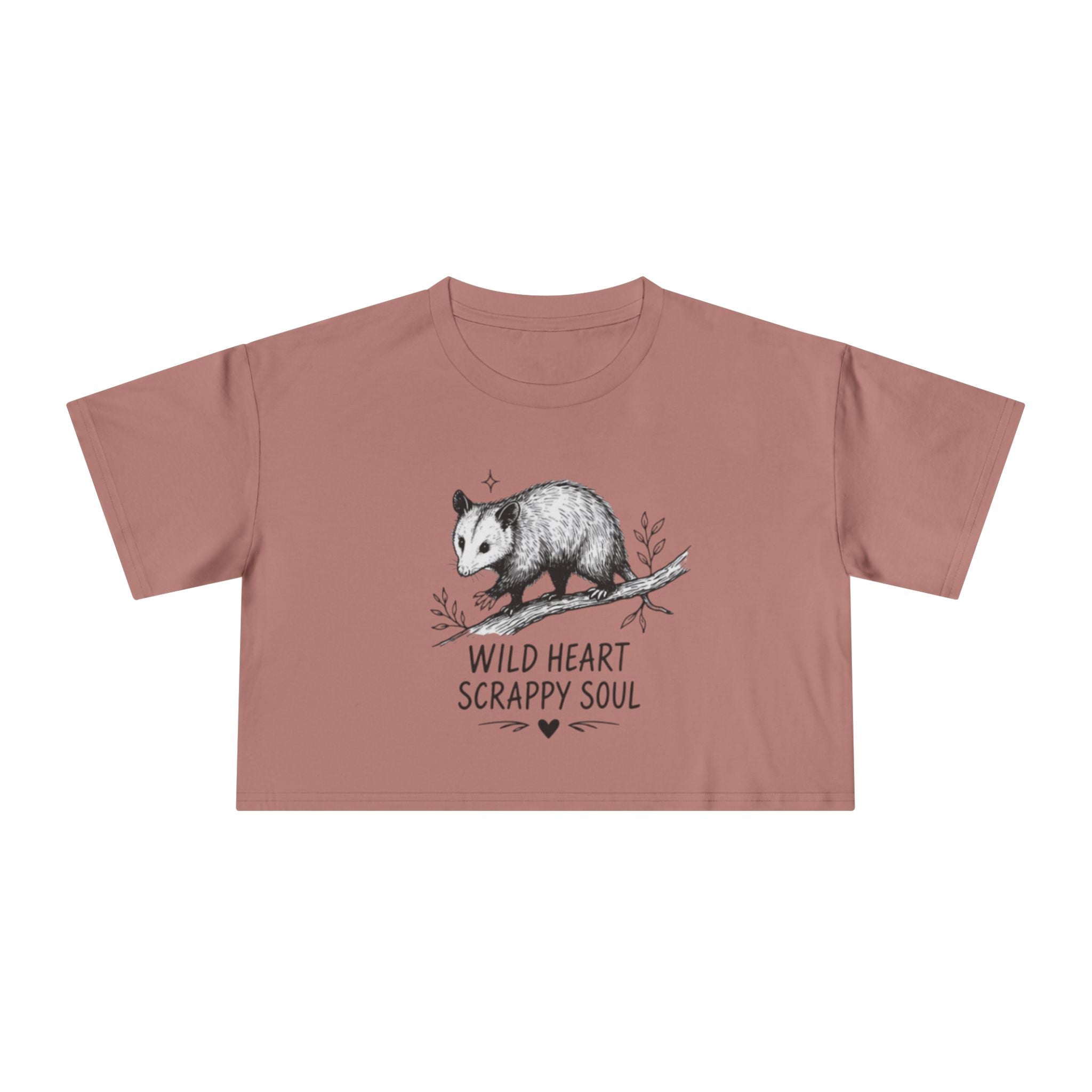 Crop Tee | Wild Heart Scrappy Soul Opossum Graphic Womens Cropped T-Shirt