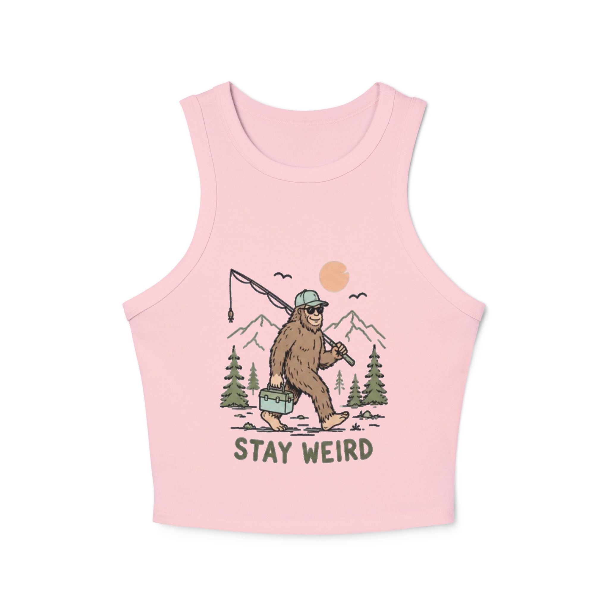 Stay Weird Sasquatch Fishing Tank Top | Womens Cropped Rib Racer