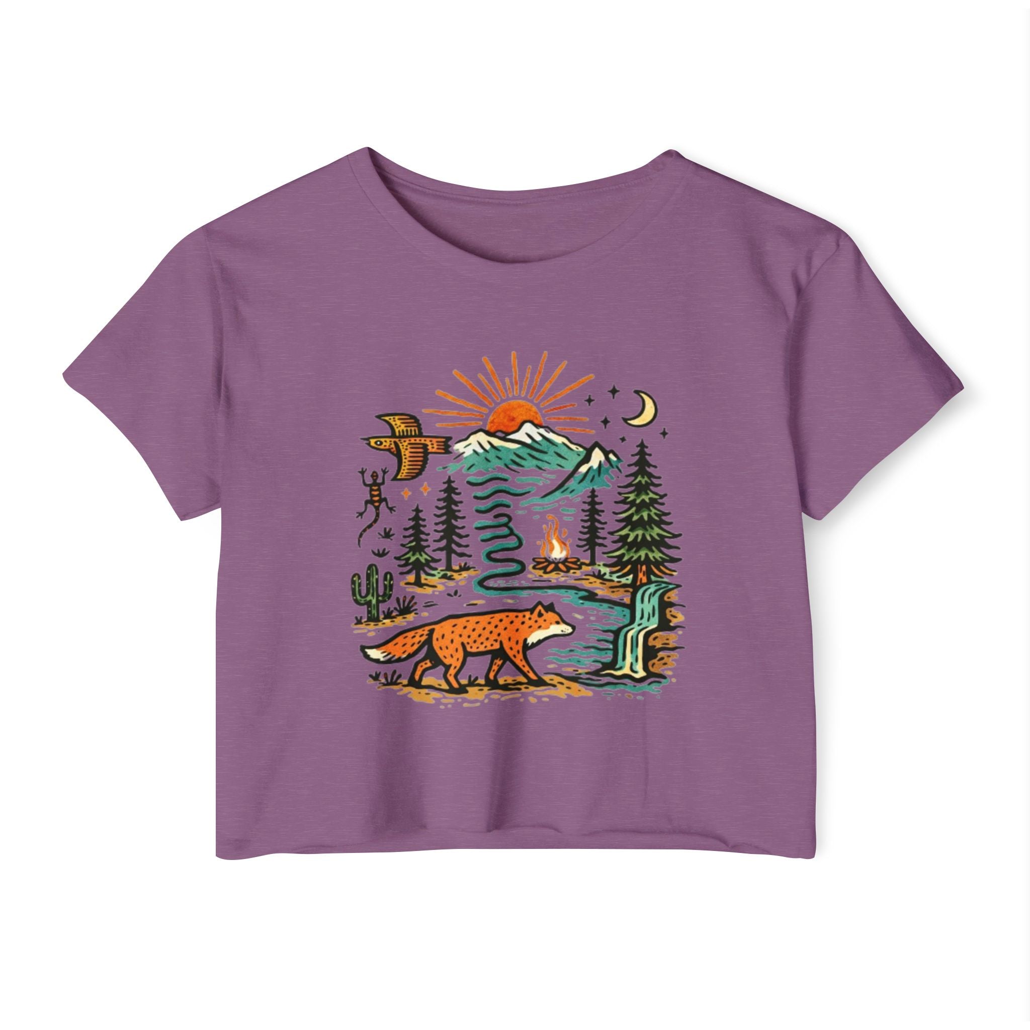 Wildlife Sunset Crop Top | Fox & Mountain Festival Tee