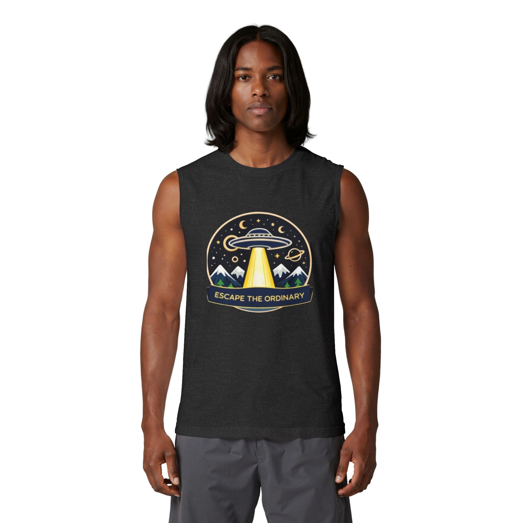 Escape the Ordinary UFO Tank Top | Adventure Graphic Muscle Tee