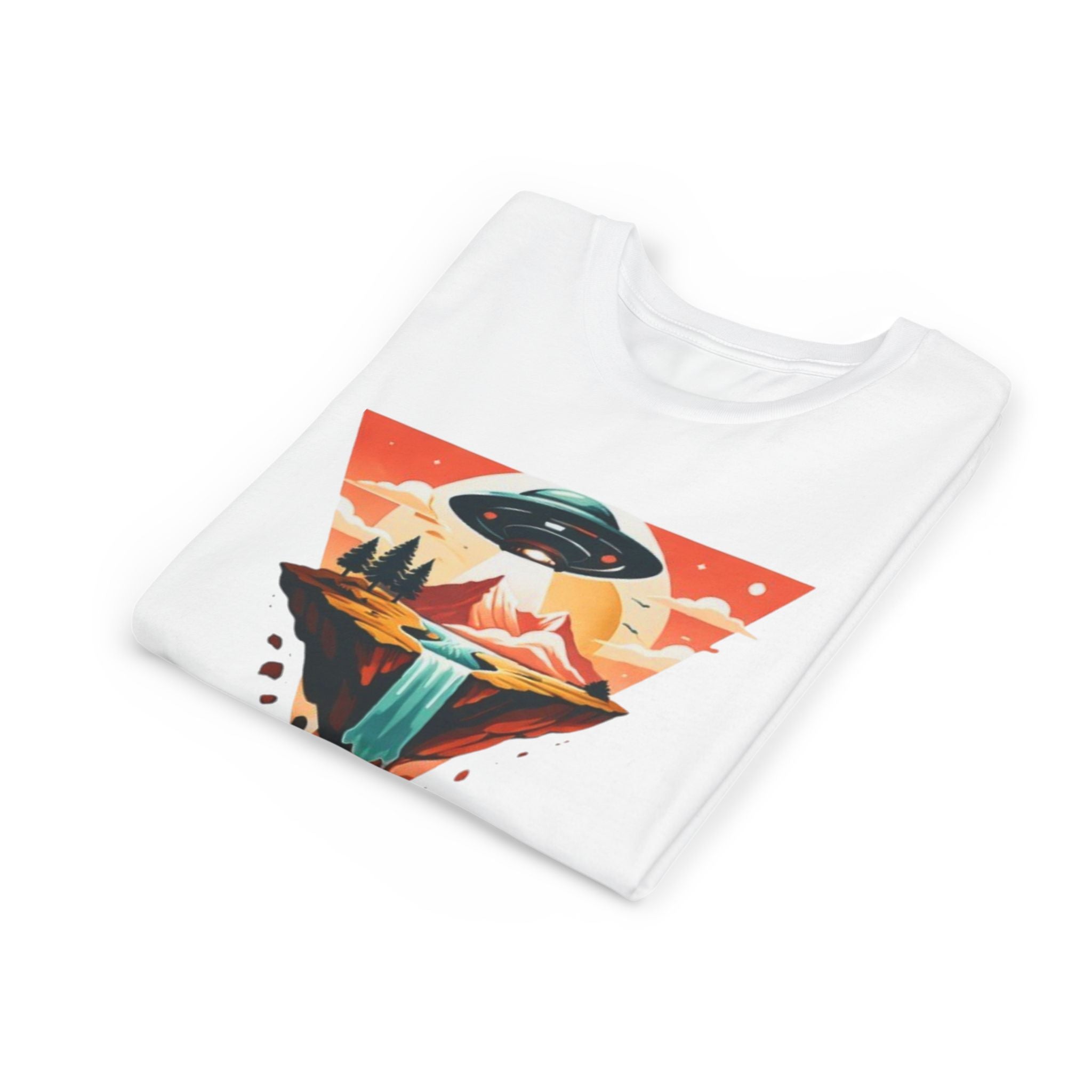 Youth Tee | UFO Mountain Landscape Graphic Tee | Alien Abduction Adventure