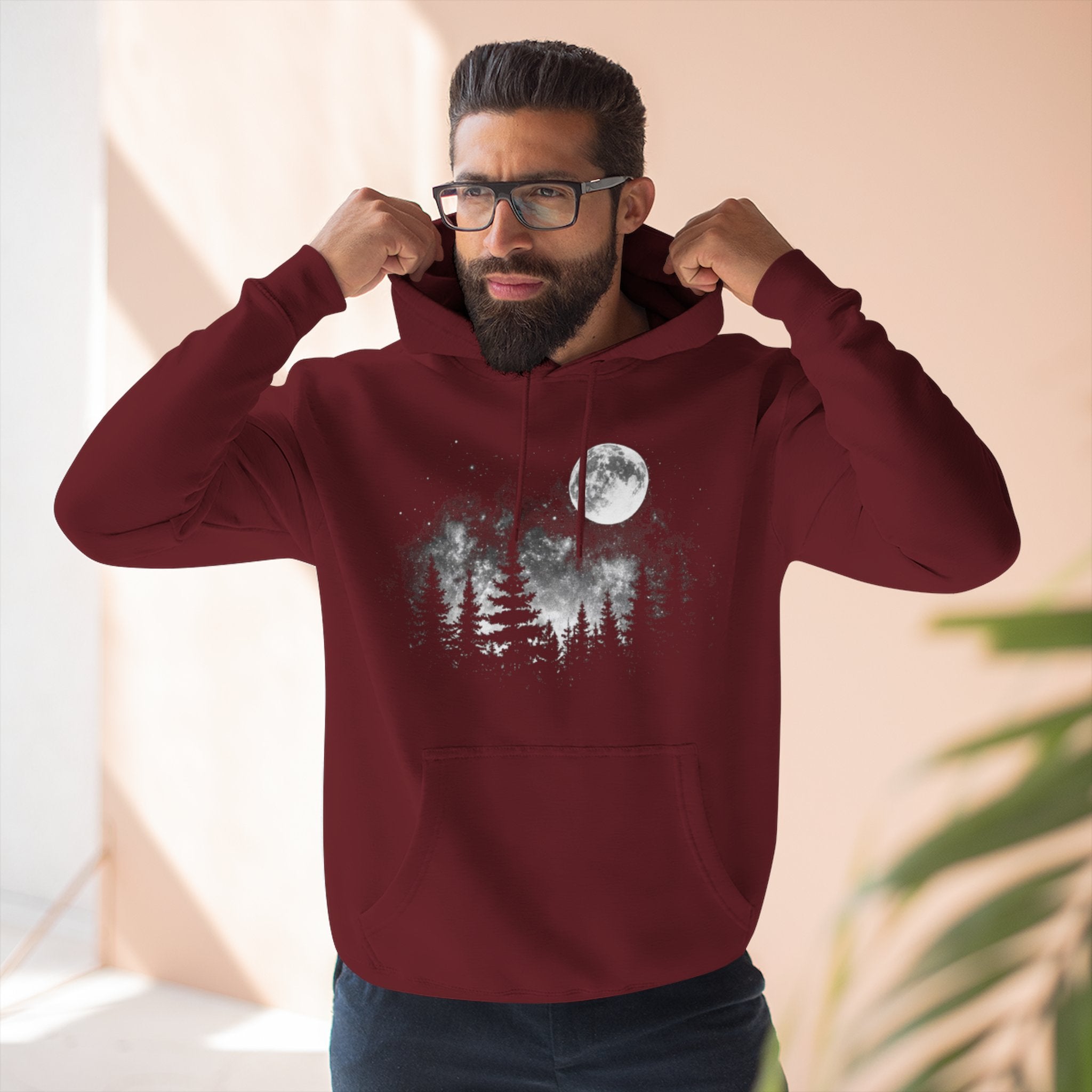 Moonlit Forest Hoodie | Moon & Pines Graphic Fleece Pullover