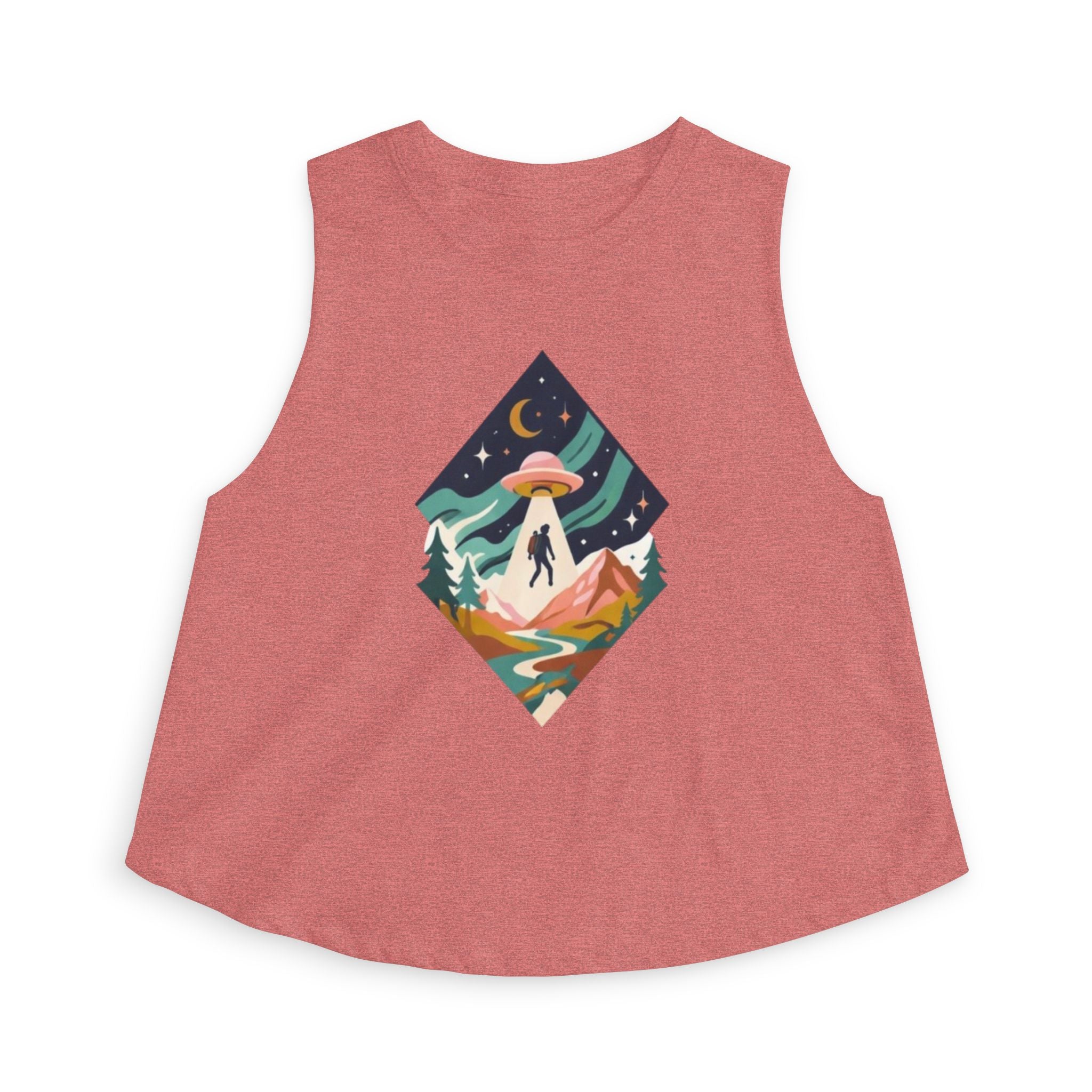 Alien Abduction Hiker Graphic Crop Top | Retro Mountain UFO Tank