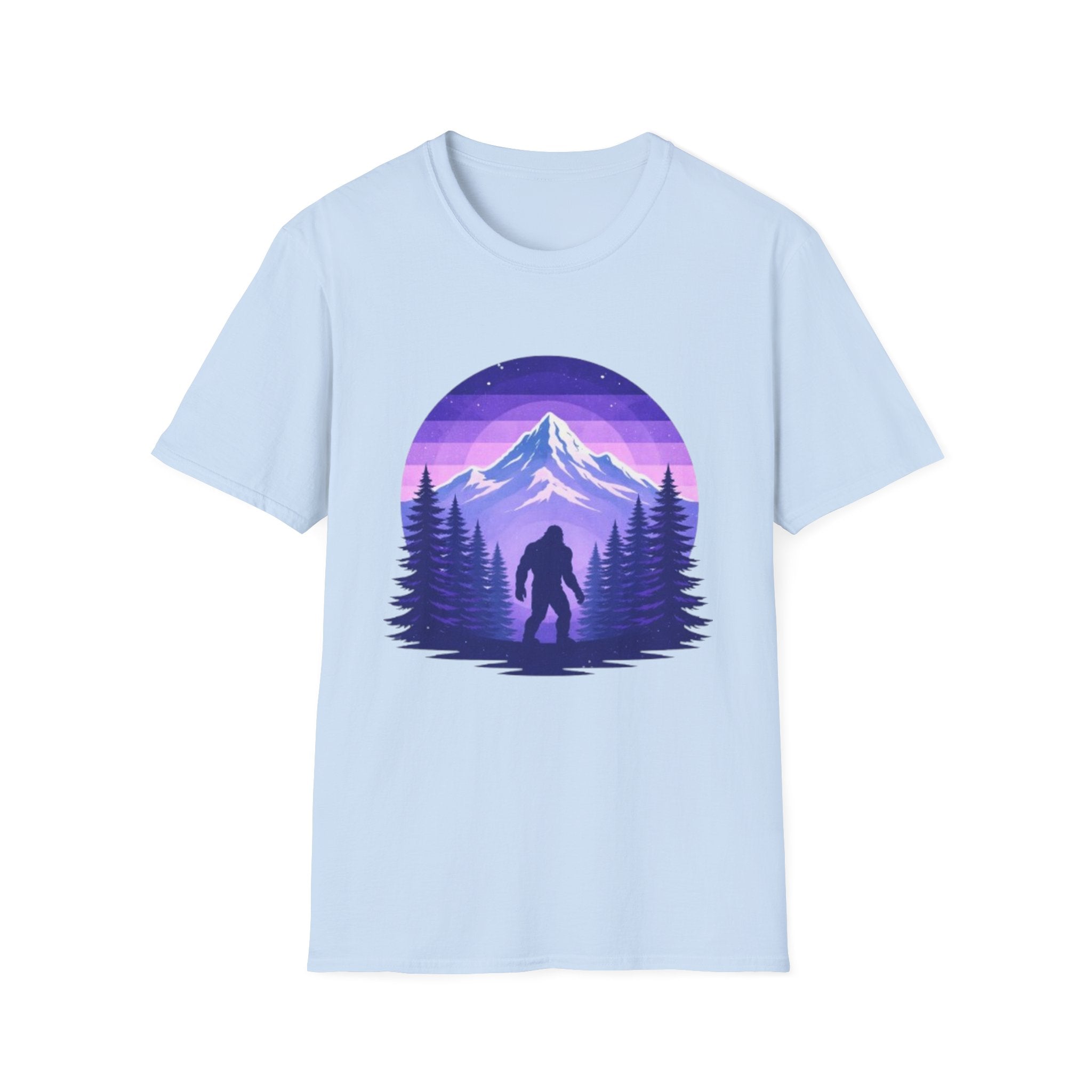 Bigfoot Mountain Sunset T-Shirt | Retro Purple Wilderness Adventure Tee