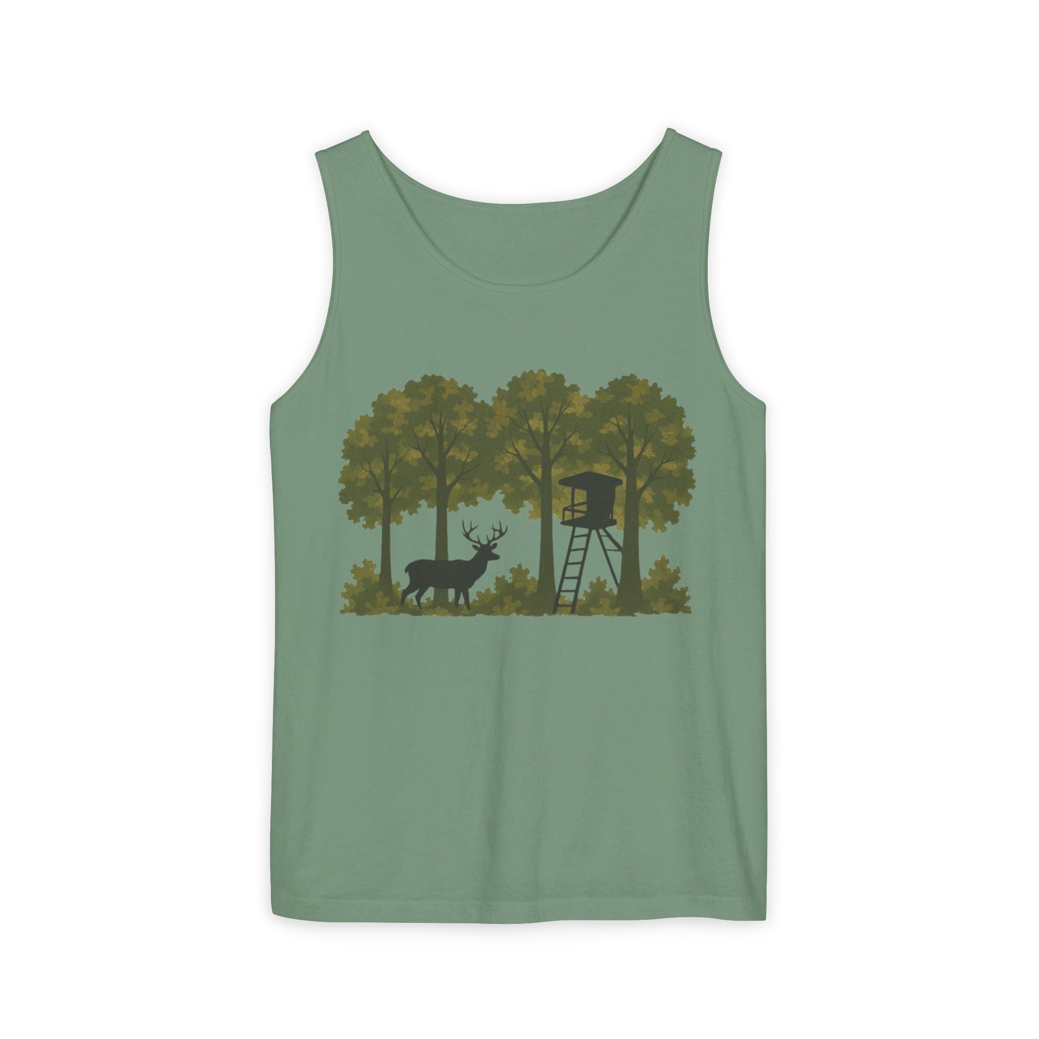 Deer Stand Woodland Tank Top | Hunting Cabin Forest Silhouette