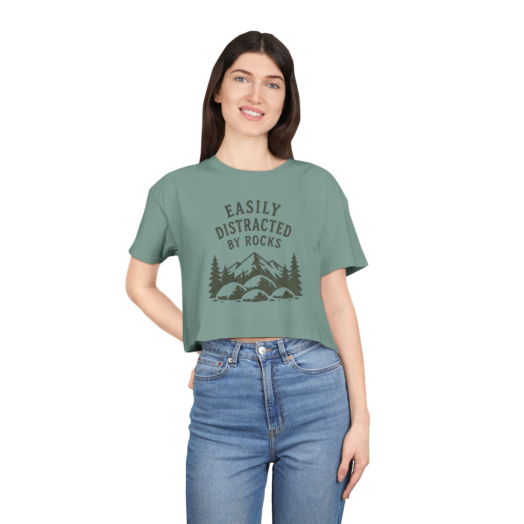 Crop Tee | "Easily Distracted by Rocks" Nature Crop Top for Rock Lovers