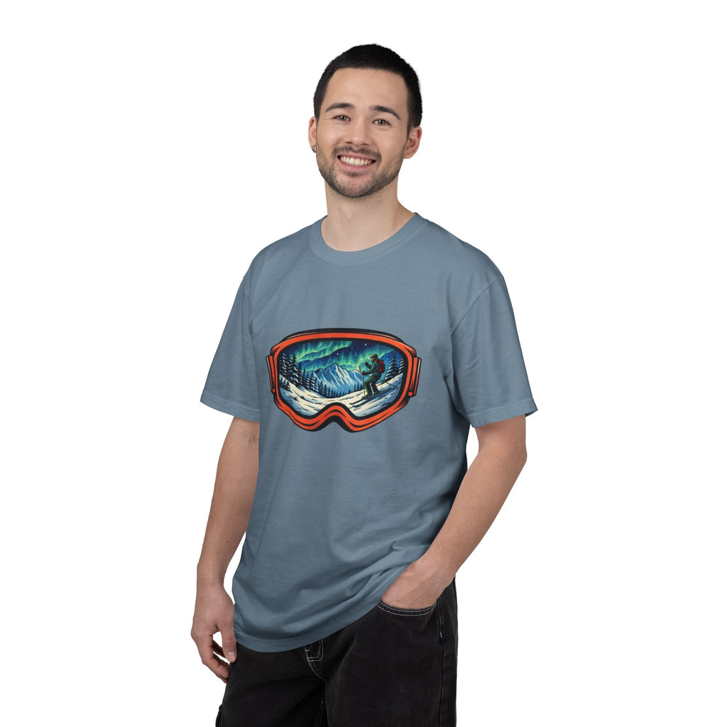 Northern Lights Ski Goggles T-Shirt | Aurora Skiing Landscape Design