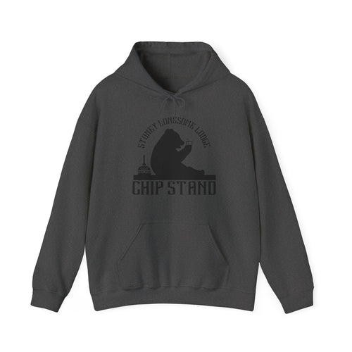 Bear Chip Stand Hoodie | "Stoney Lonesome Lodge" Retro Cabin Sweatshirt