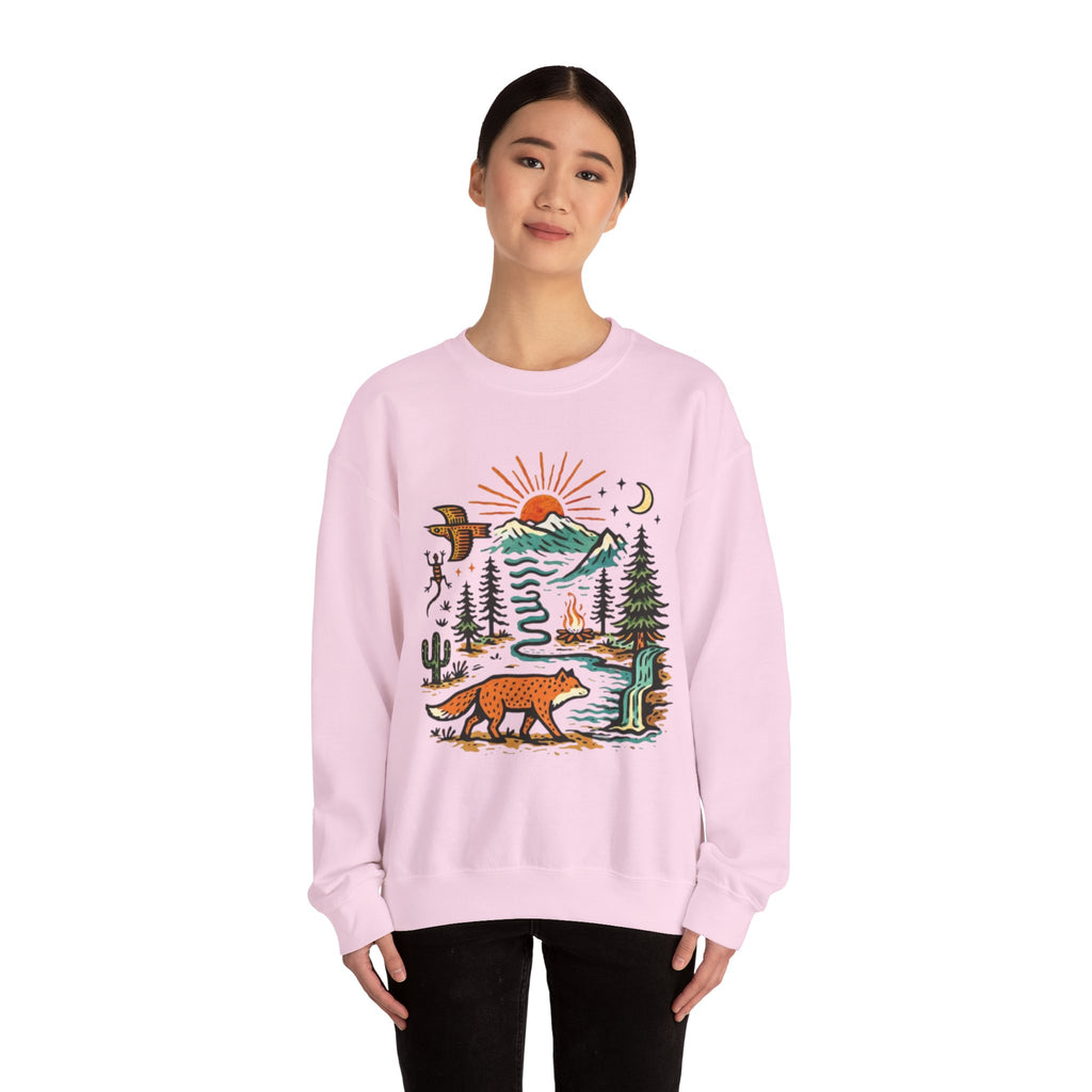 Nature Scene Crewneck Sweatshirt | Desert to Mountain Wildlife Graphic