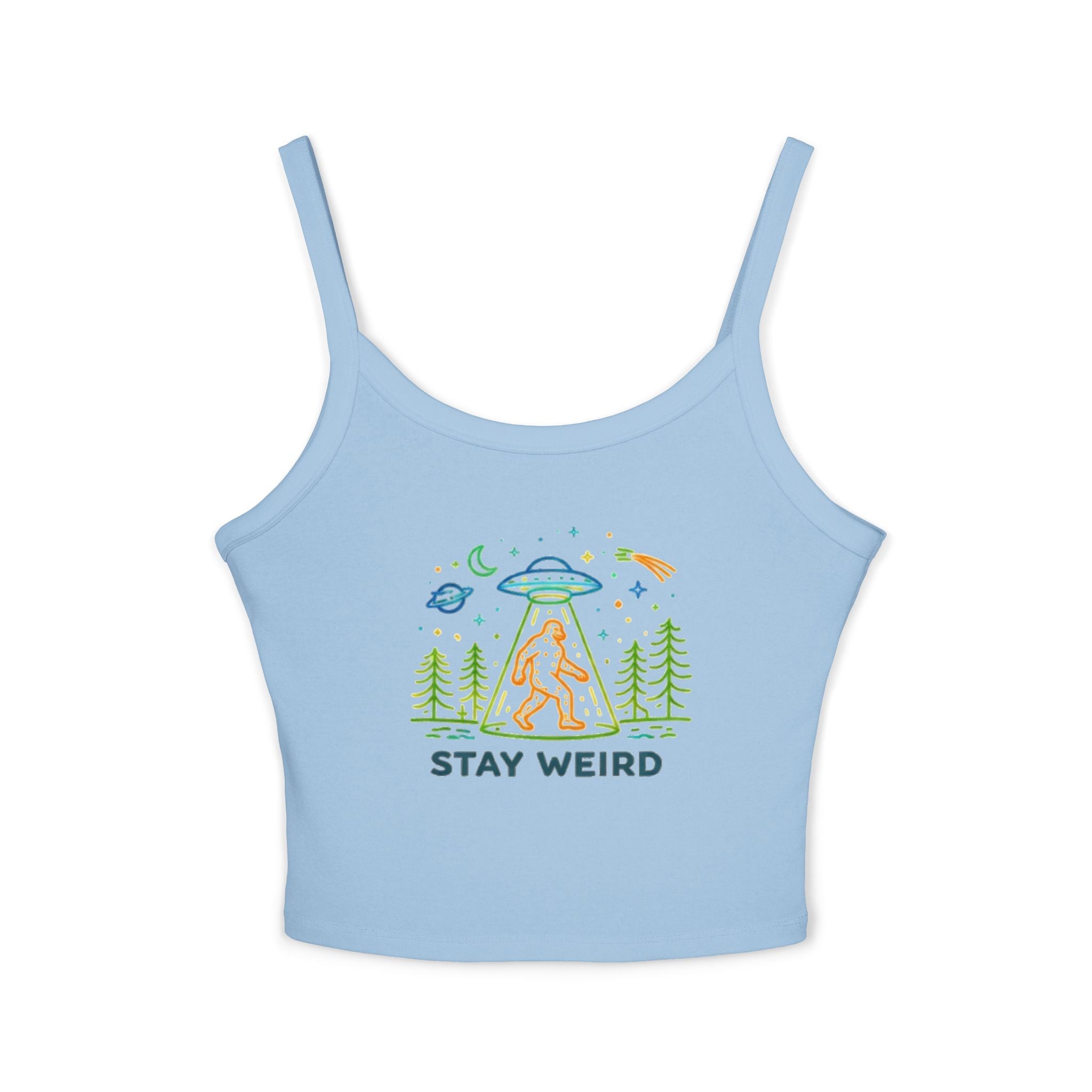 Spaghetti Tank | "Stay Weird" Alien Abduction Graphic Crop Top