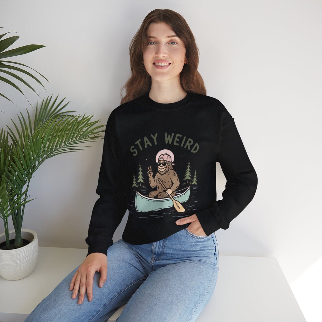 Stay Weird Sasquatch Canoe Crewneck Sweatshirt