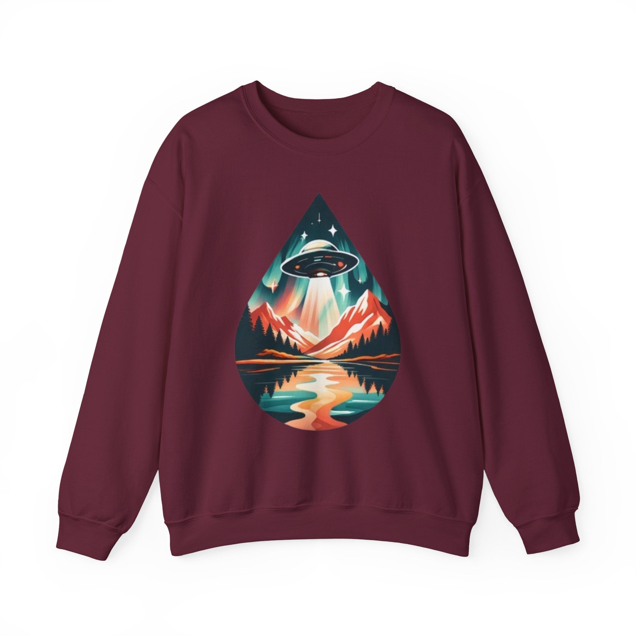 UFO Mountain Crewneck Sweatshirt | Retro Alien Landscape Graphic