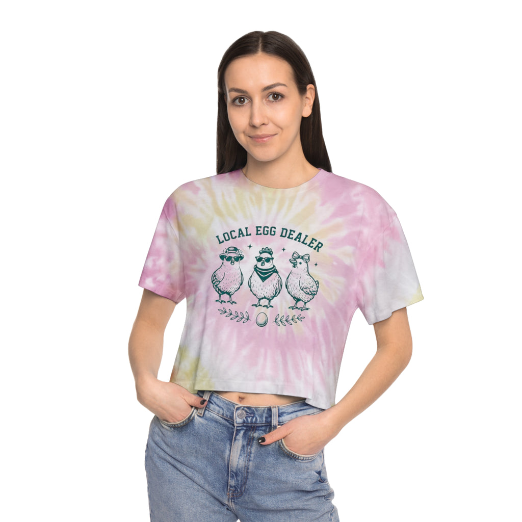 Local Egg Dealer Tie-Dye Crop Tee | Womens Farm Chick Graphic