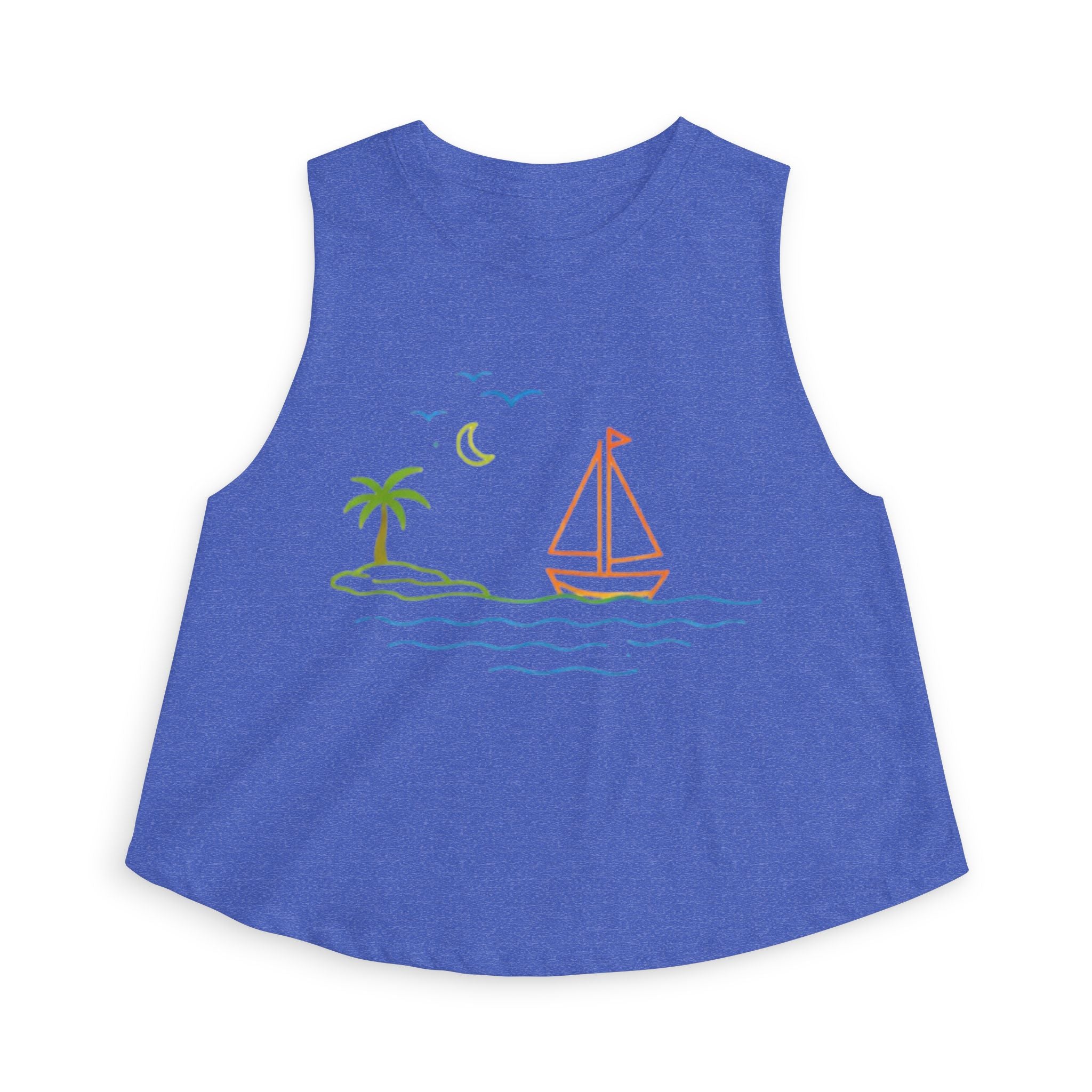Sailboat Beach Crop Top | Minimal Line Art Summer Tank