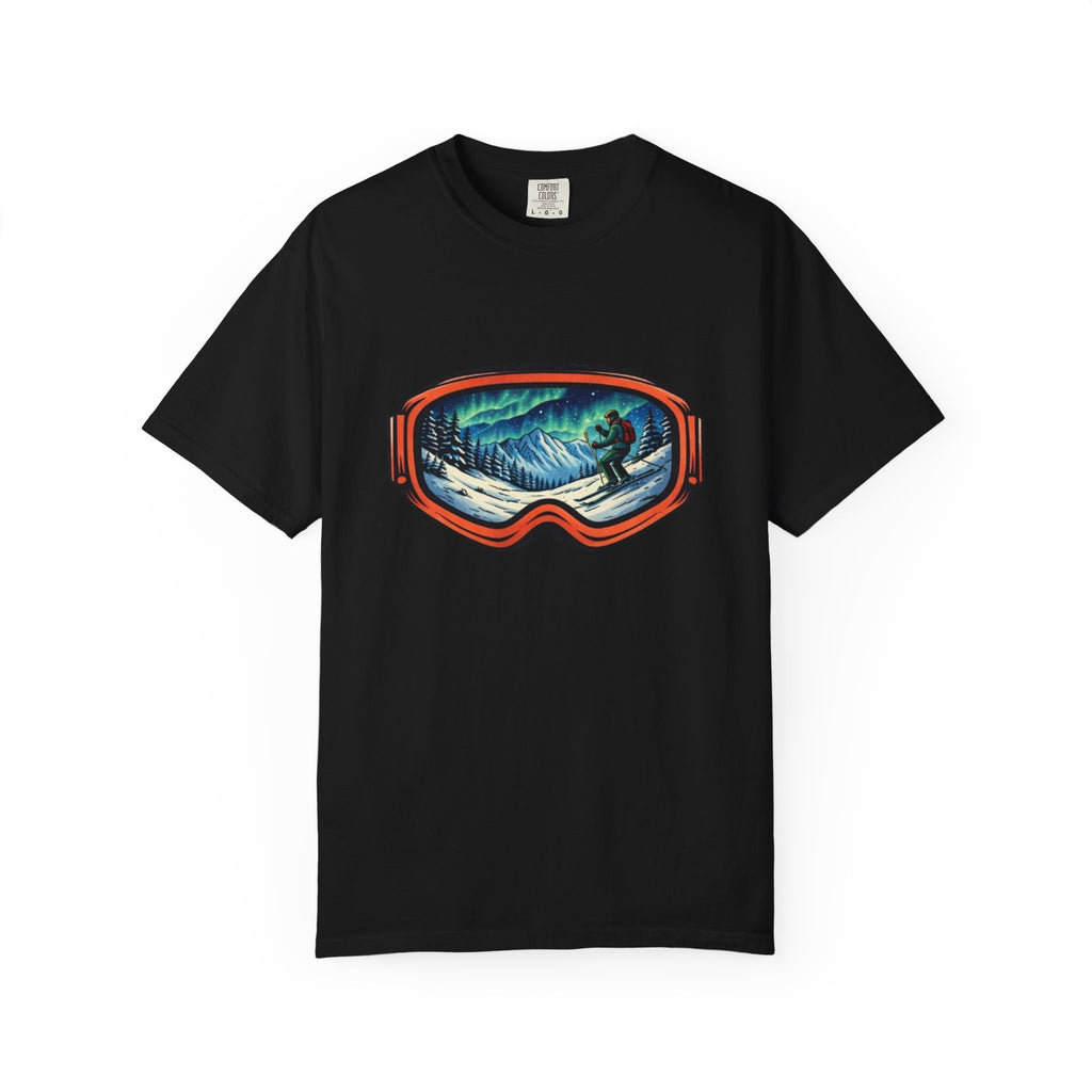 Northern Lights Ski Goggles T-Shirt | Aurora Skiing Landscape Design