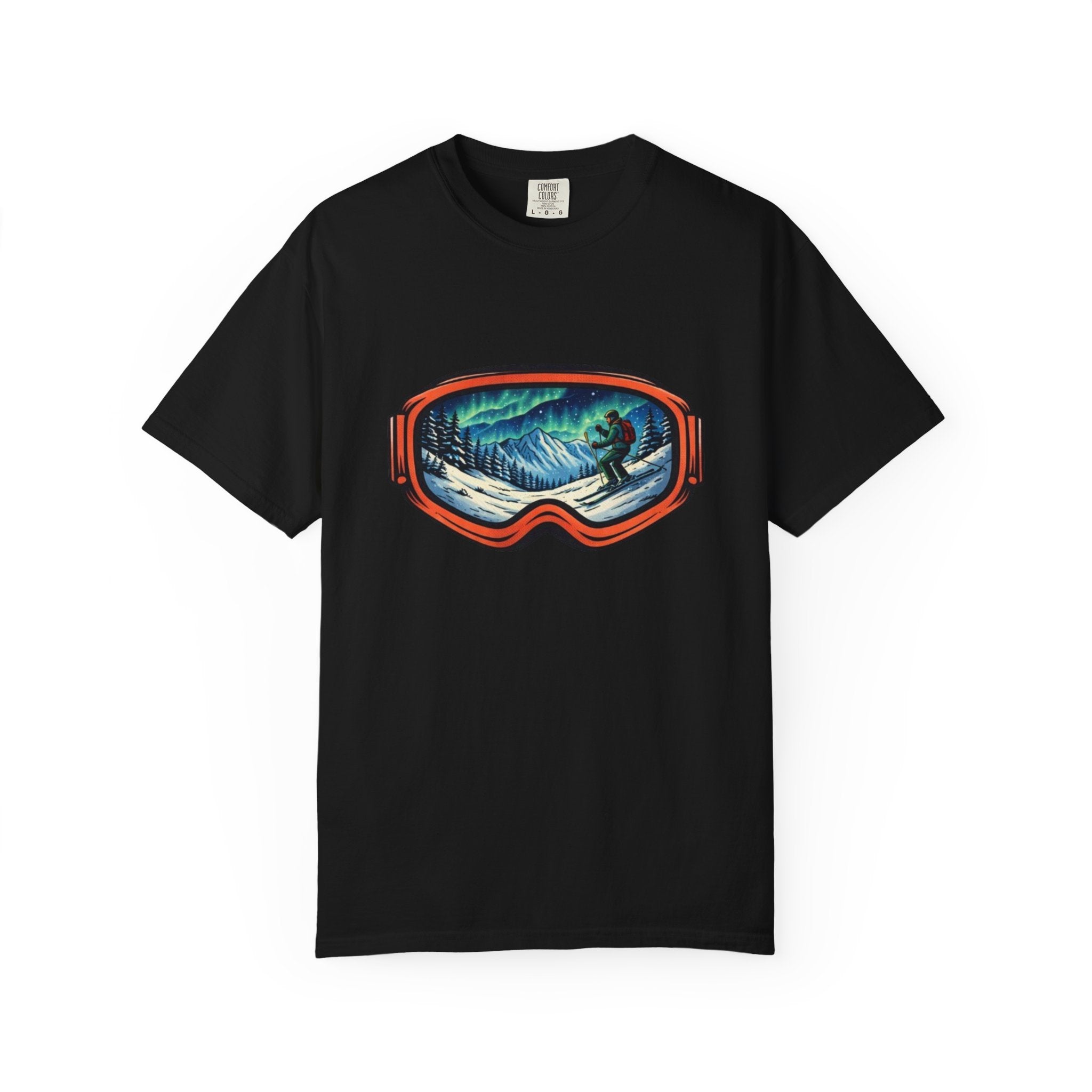 Northern Lights Ski Goggles T-Shirt | Aurora Skiing Landscape Design