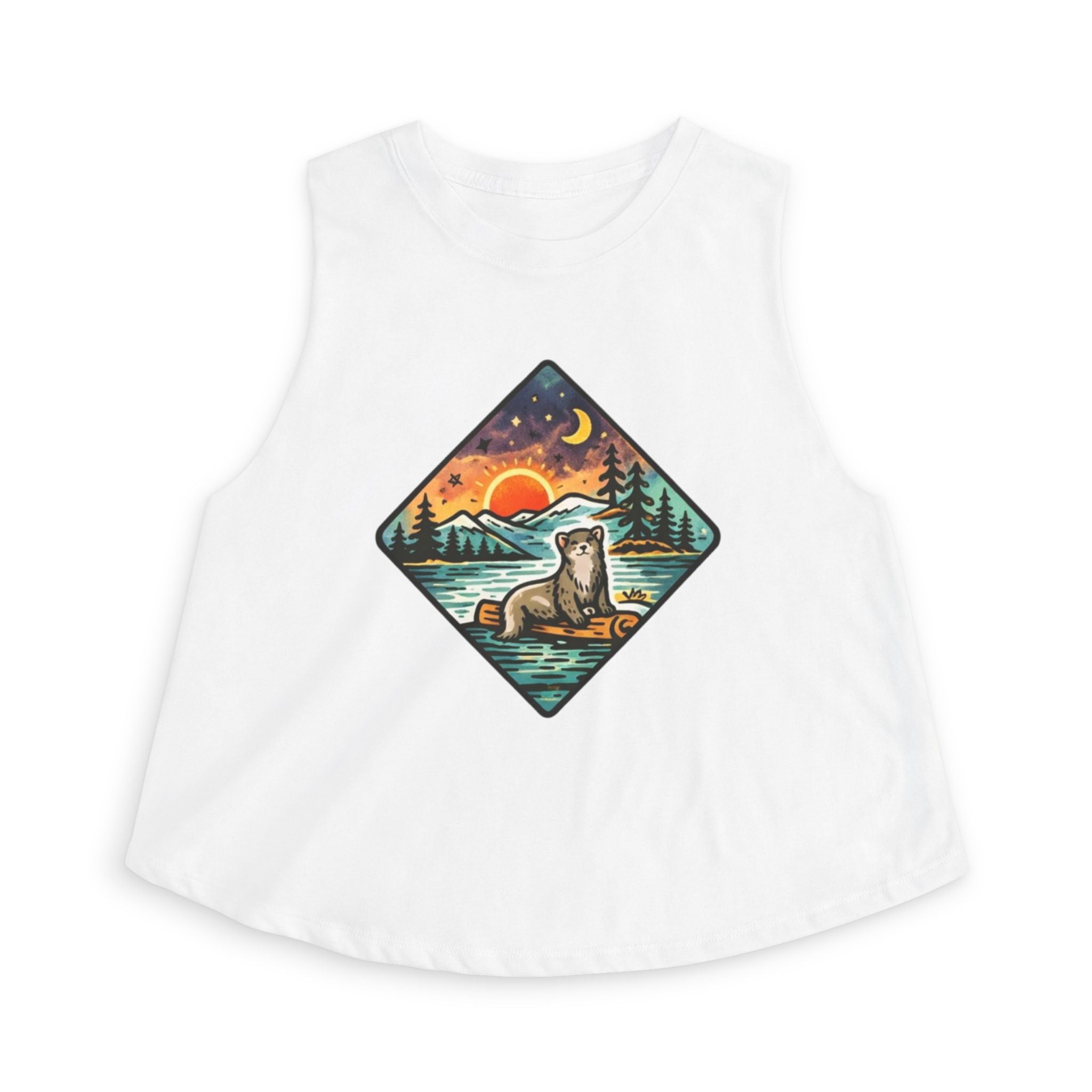 Retro Otter Sunset Galaxy Crop Top | Mountainscape Graphic