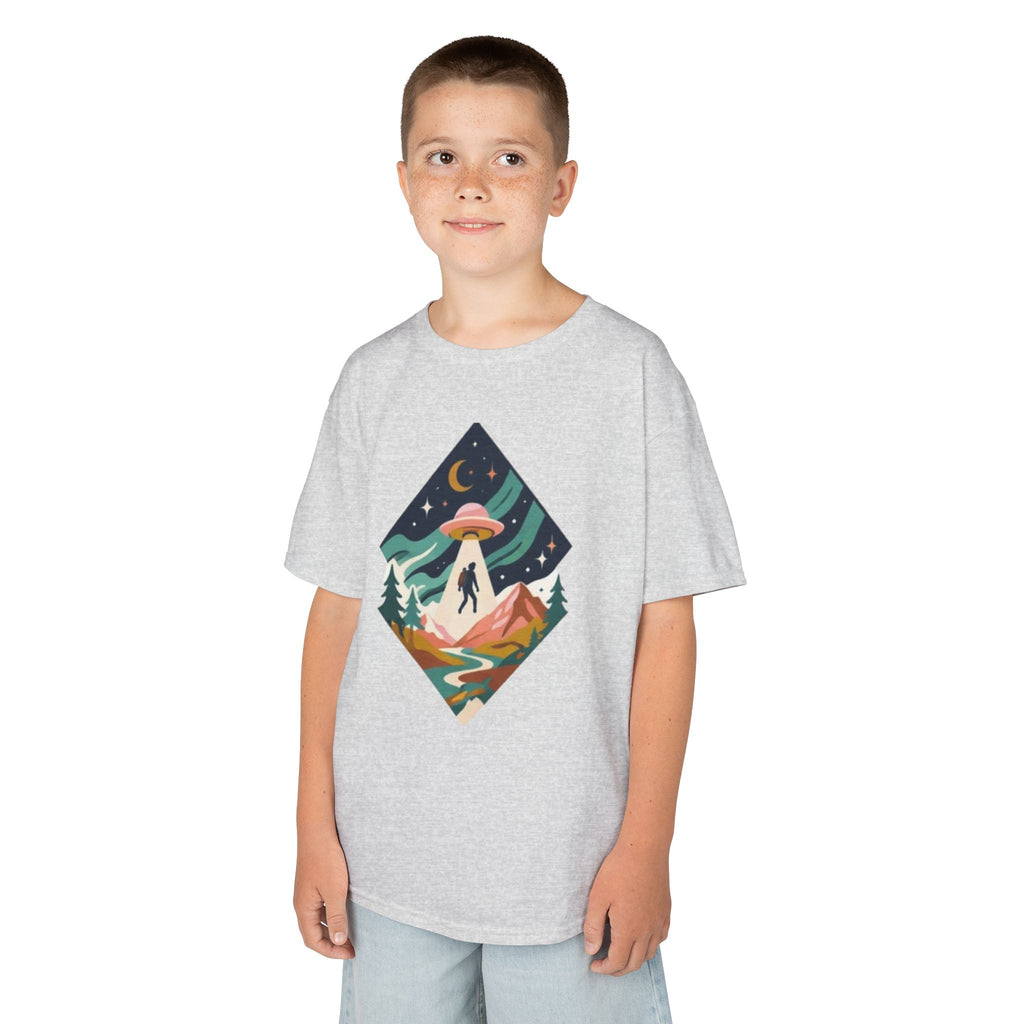 Kids Tee | Colorful UFO Abduction Mountain Scene