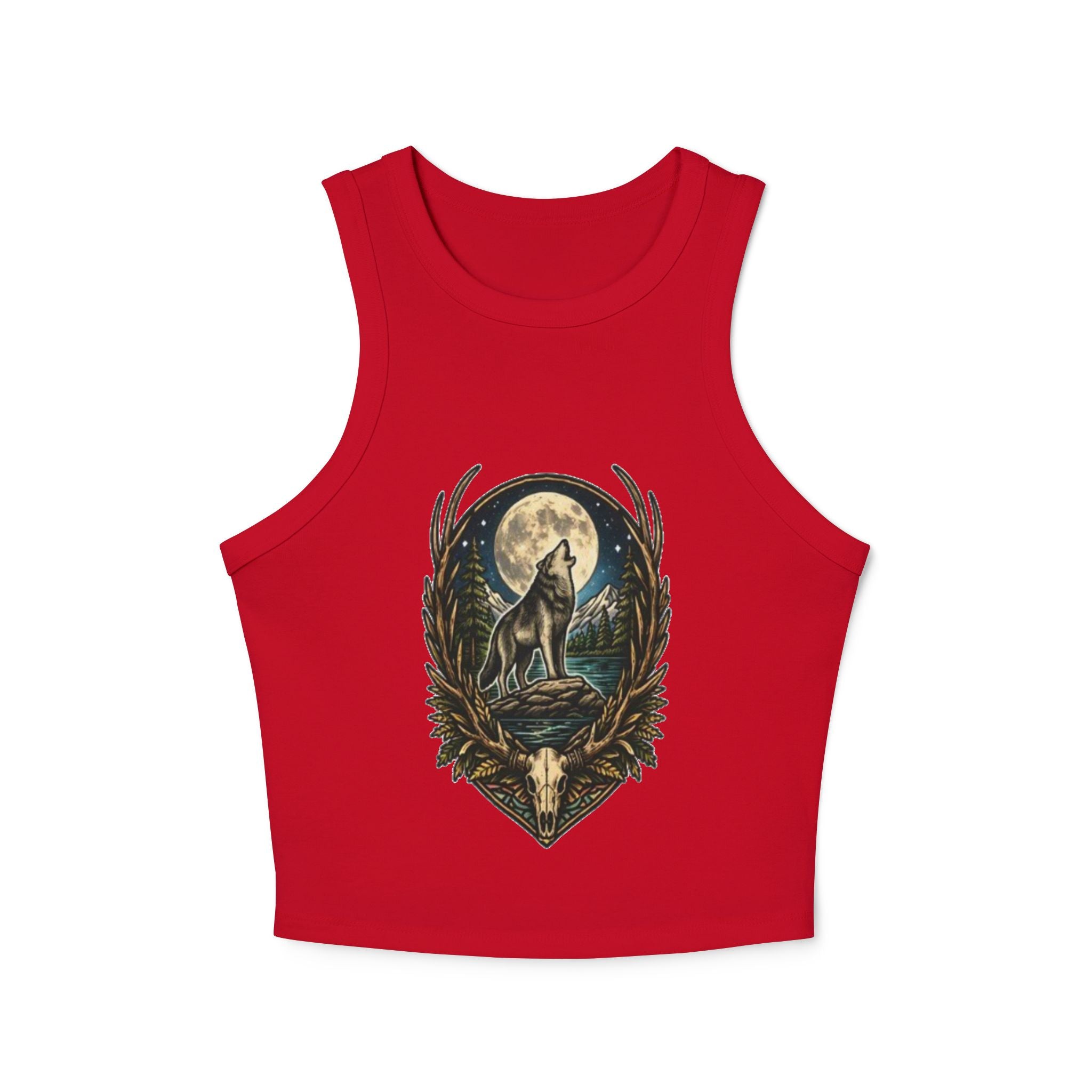 Wolf Howl Racer Tank Top | Moonlight Forest Graphic Crop Top