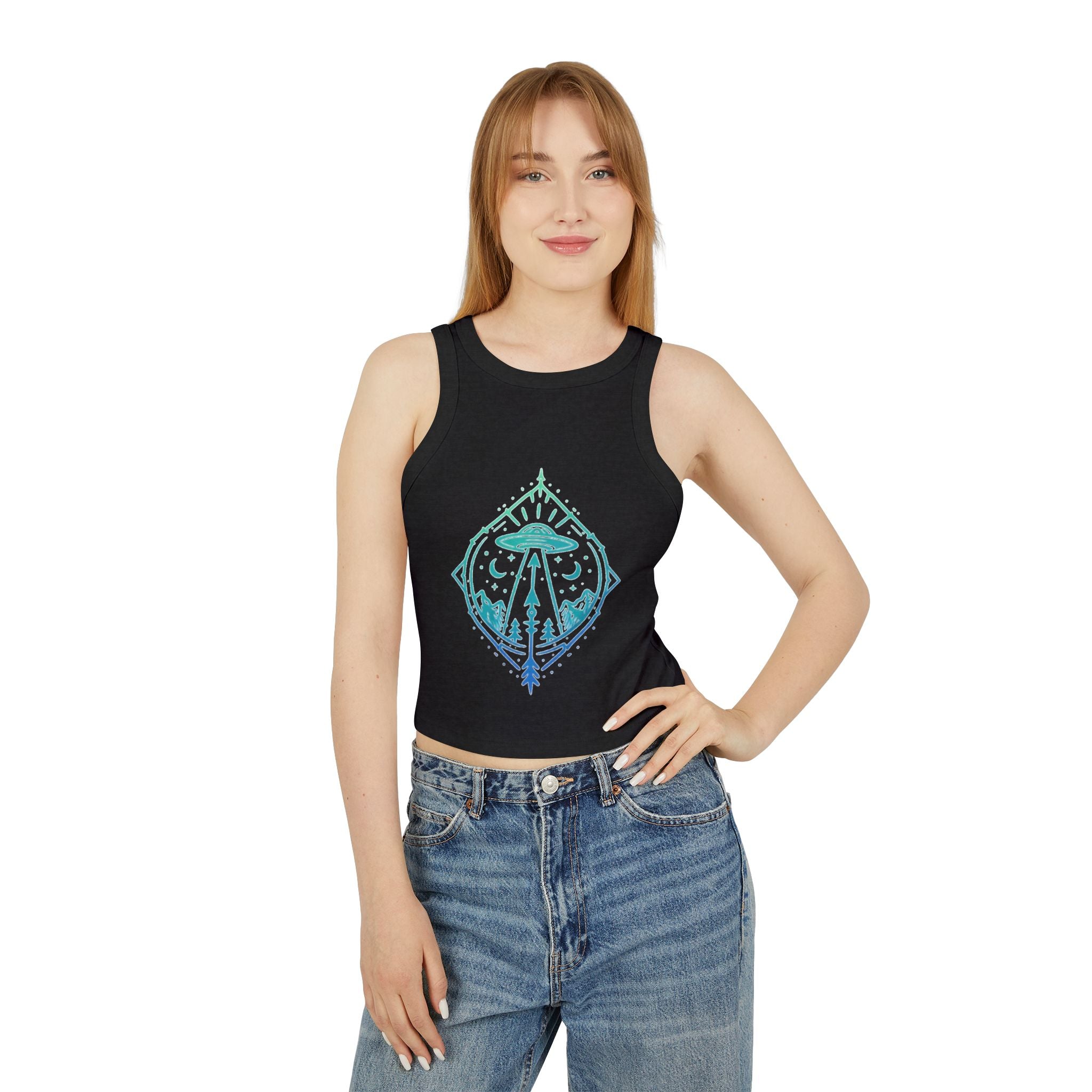 Alien Abduction Crop Tank | Womens Racerback Tank Top with UFO Graphic