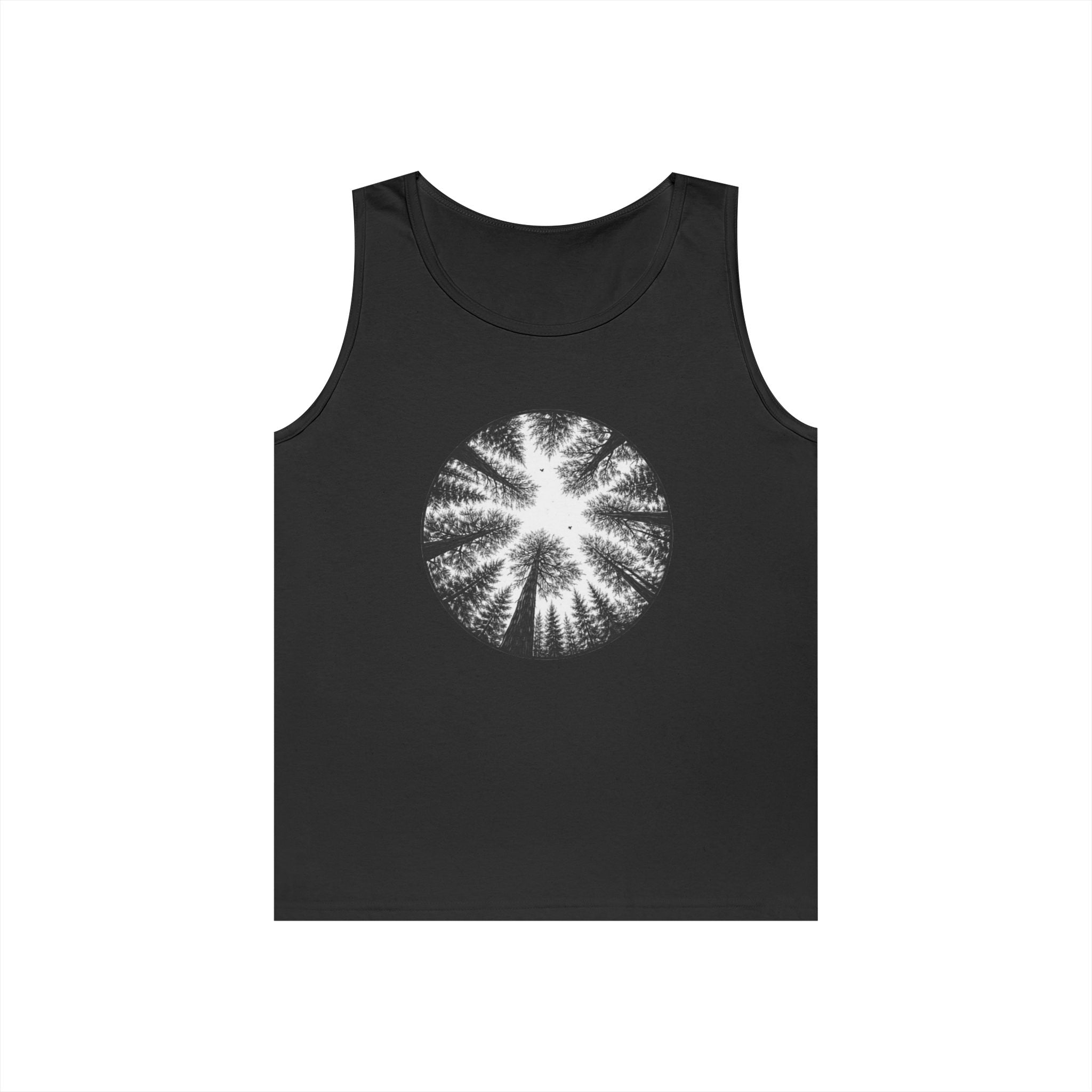 Tree Canopy Circle Tank Top | Forest Silhouette Nature Graphic Tank