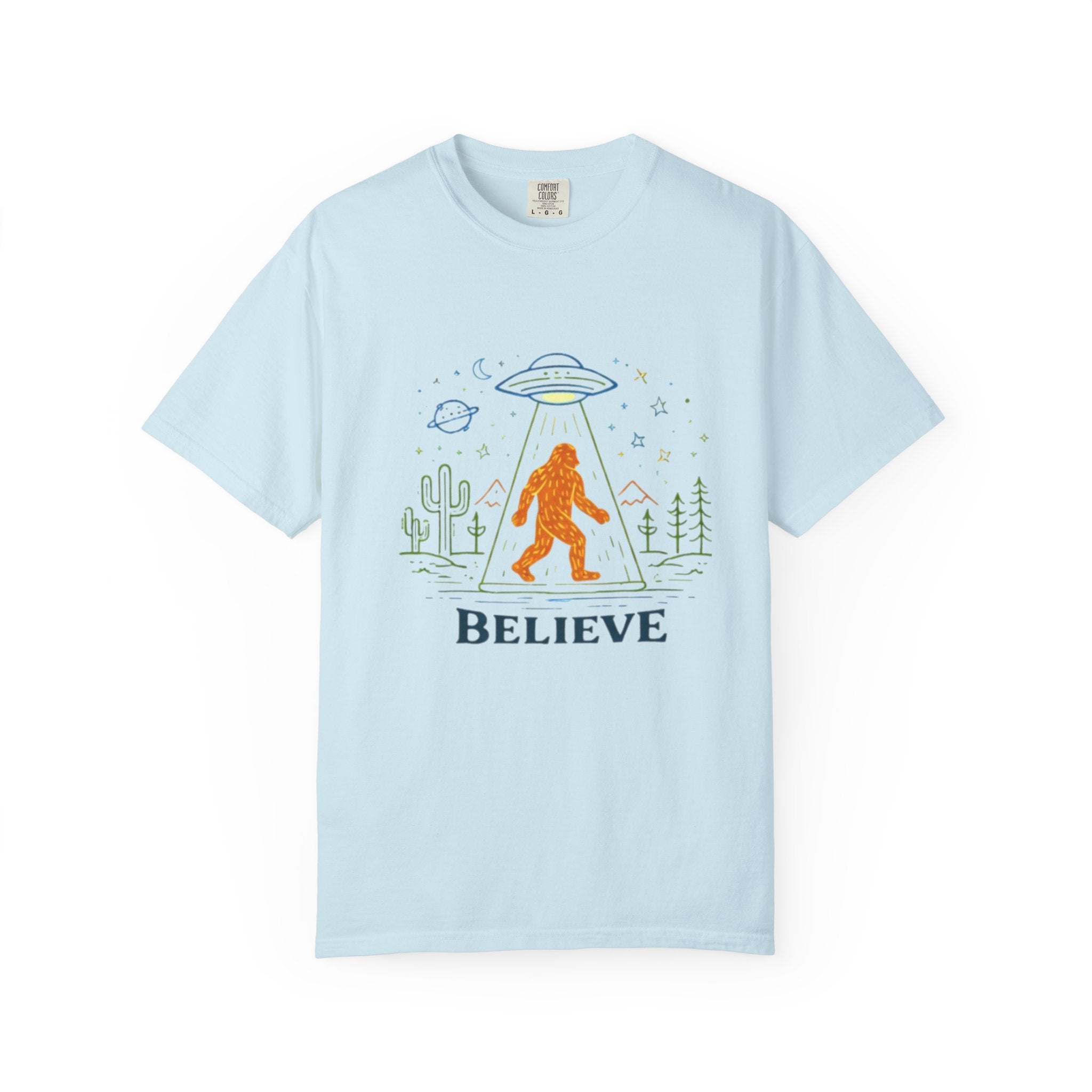 Believe Bigfoot T-Shirt | Retro Sasquatch UFO Graphic Tee